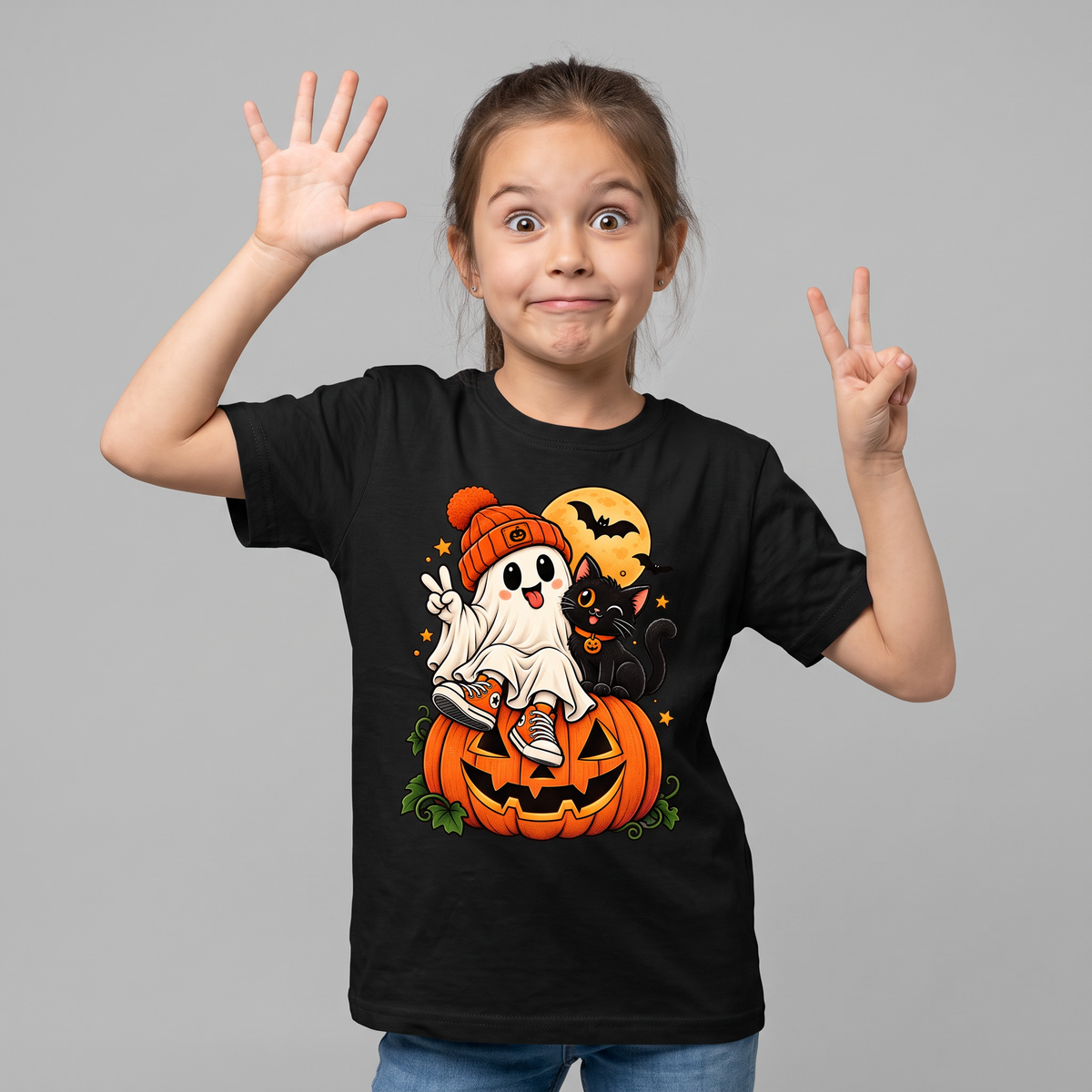 21NA Naprasowanka DTF A4 – Duszek z Kotkiem i Dynią | Halloween