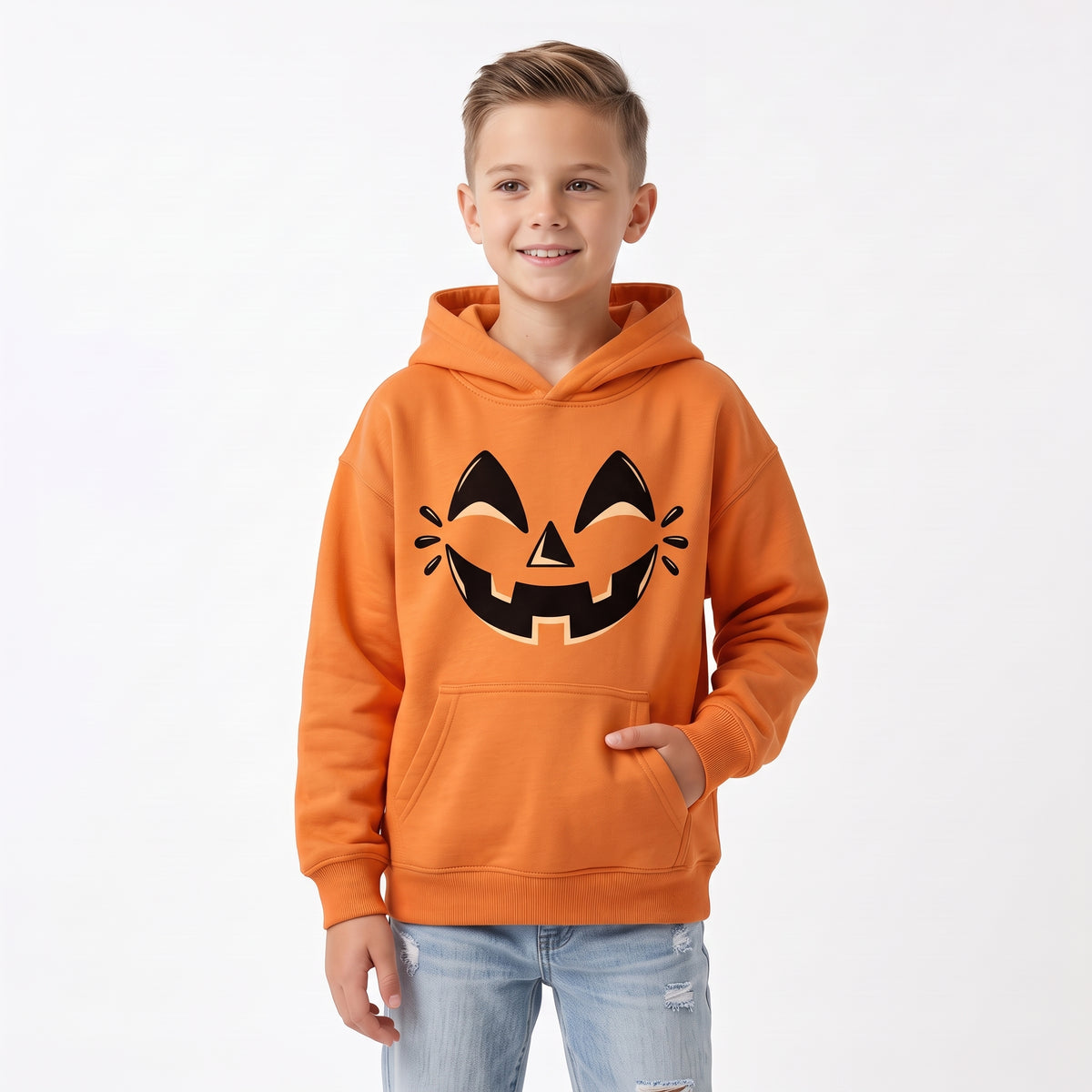 Bluza Dynia Halloween z Kapturem – Dzieci i Dorośli – Pomarańczowa