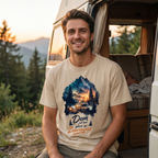 Koszulka Męska Bawełniana T-Shirt z Kamperem Do Podróży "Dom Jest tam Gdzie go Zaparkujesz"