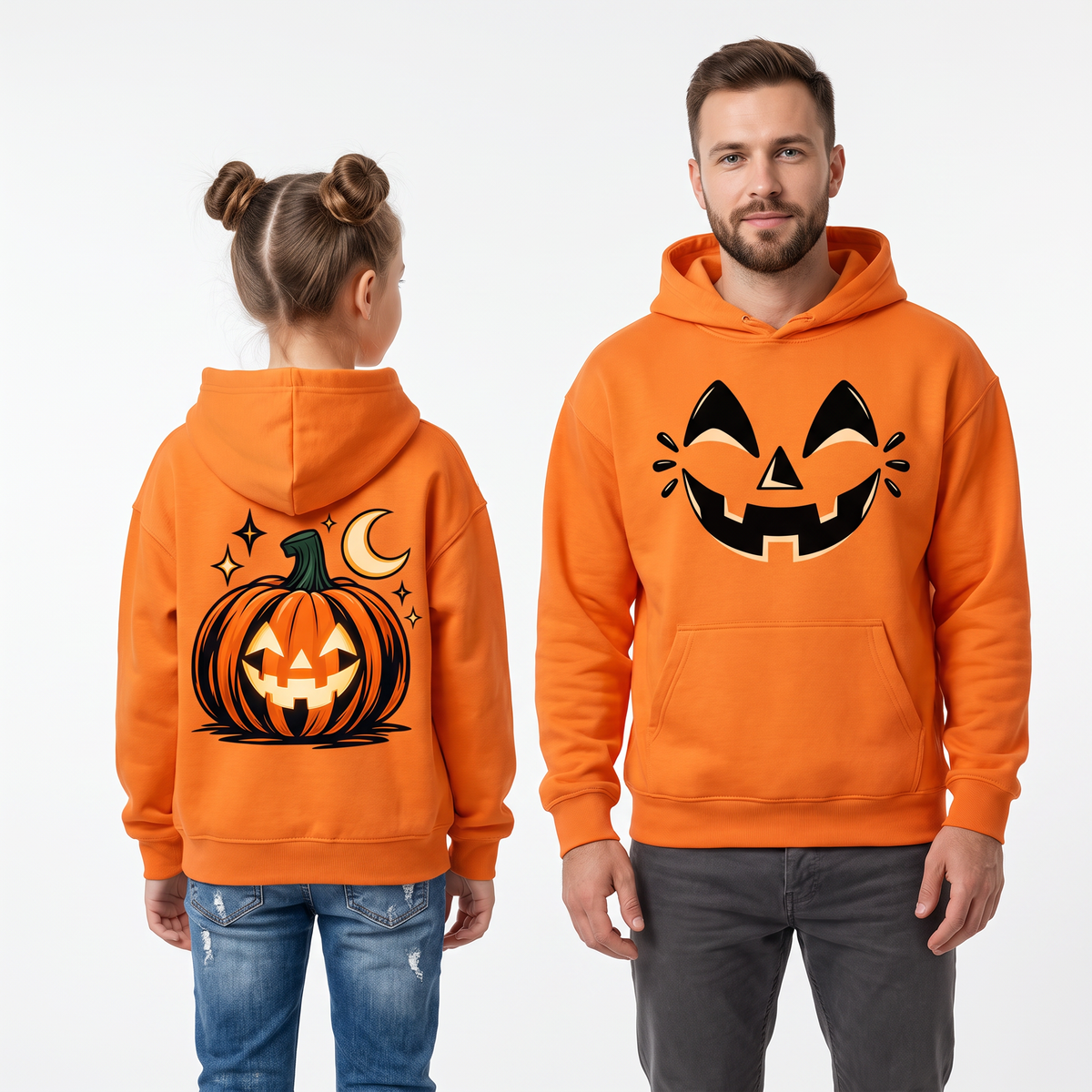 Bluza Dynia Halloween z Kapturem – Dzieci i Dorośli – Pomarańczowa