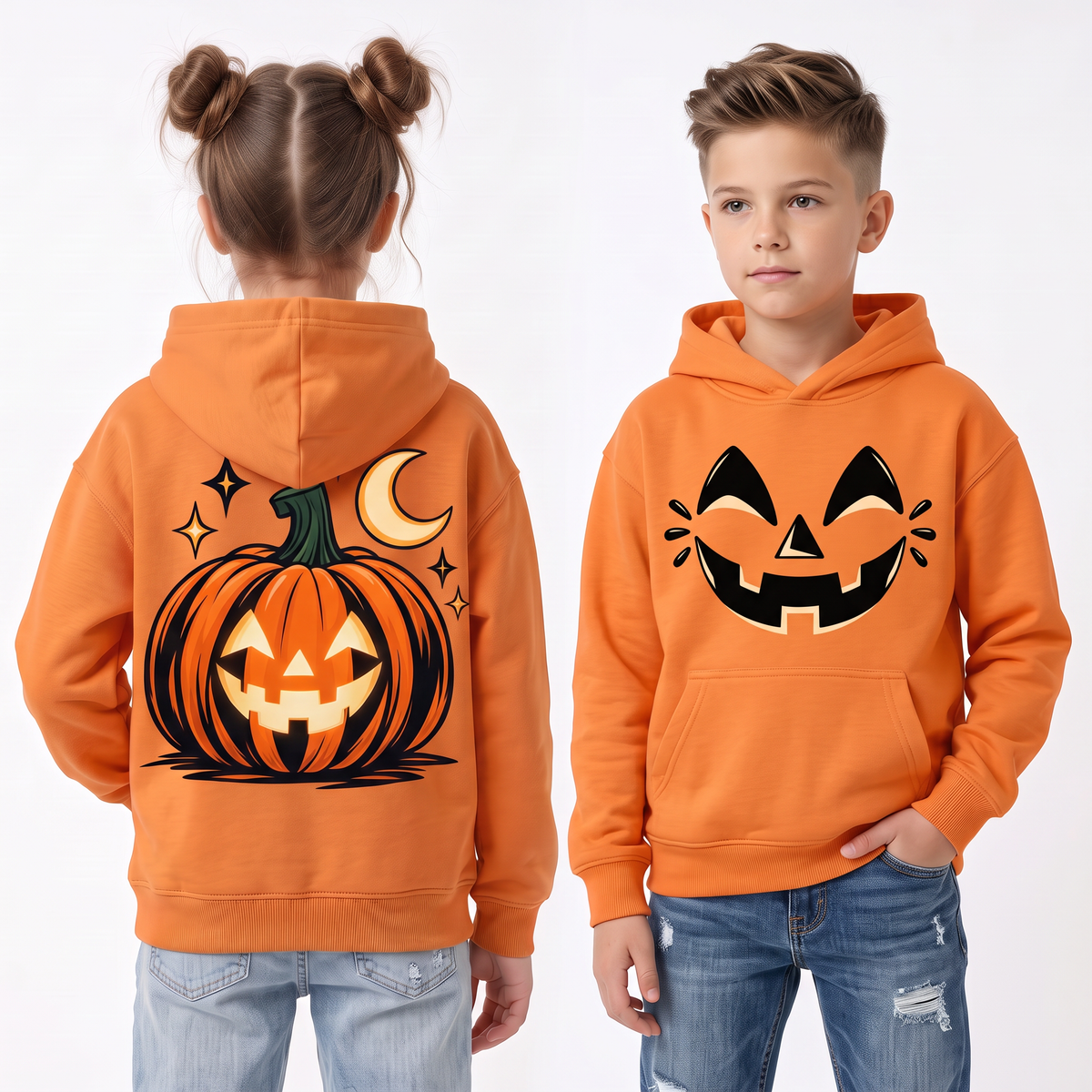 Bluza Dynia Halloween z Kapturem – Dzieci i Dorośli – Pomarańczowa