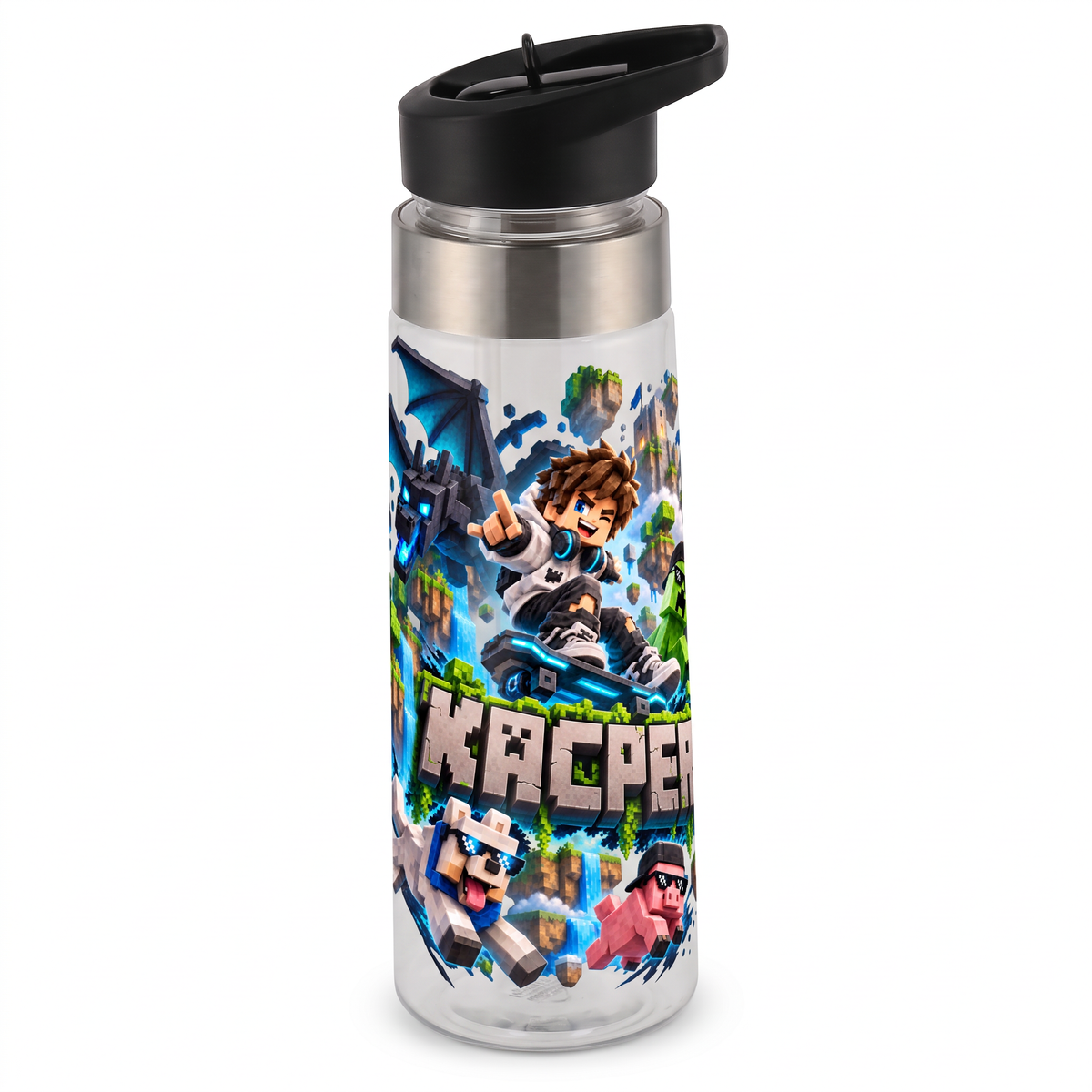 VOX01 Bidon z imieniem 700 ml – MONSTER VOXEL ADVENTURE Smok | Personalizowany Nadruk UV