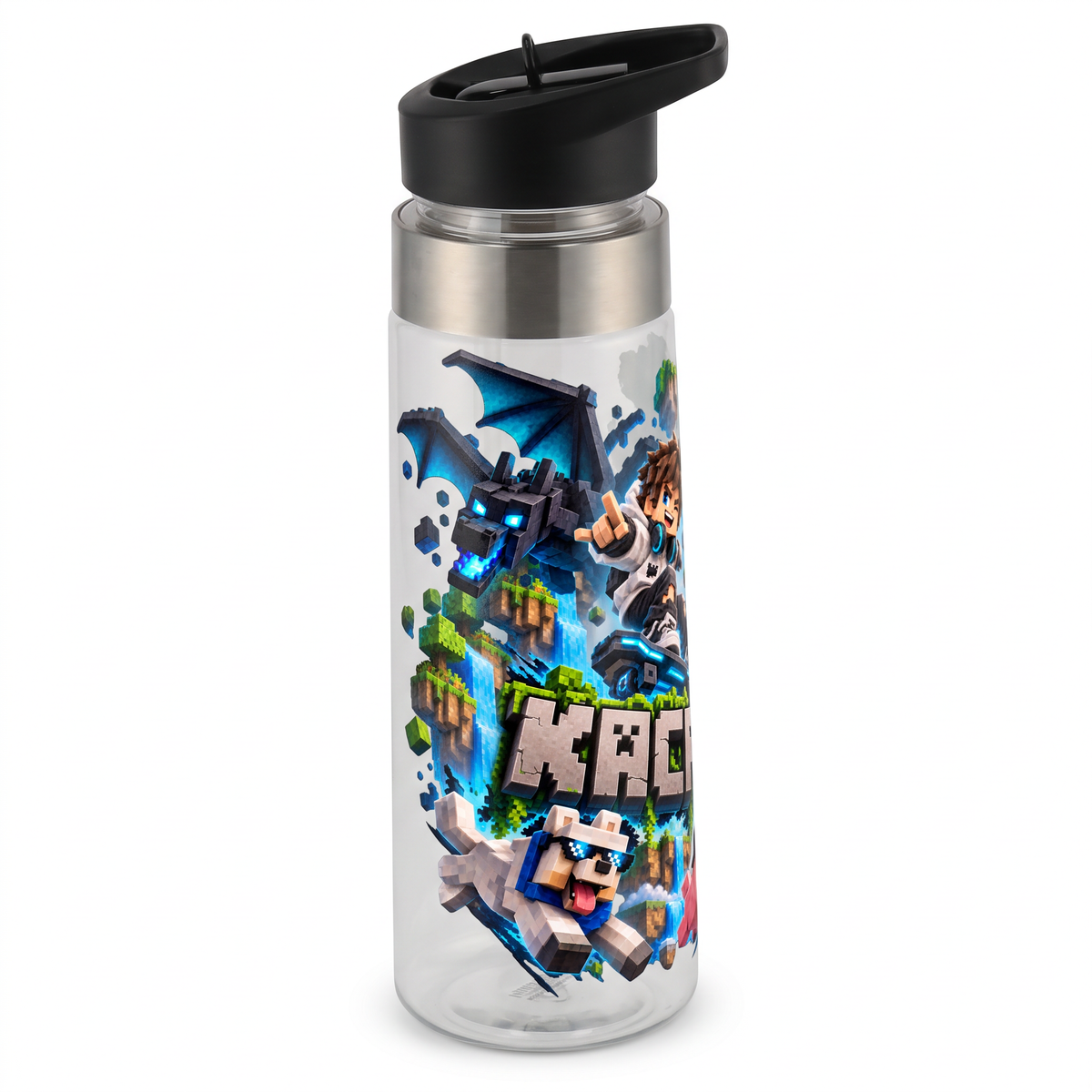 VOX01 Bidon z imieniem 700 ml – MONSTER VOXEL ADVENTURE Smok | Personalizowany Nadruk UV