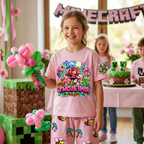26_71 Koszulka Dziecięca z Imieniem –  Personalizowana Zwariowany Świat Voxel | Nadruk na Rękawie