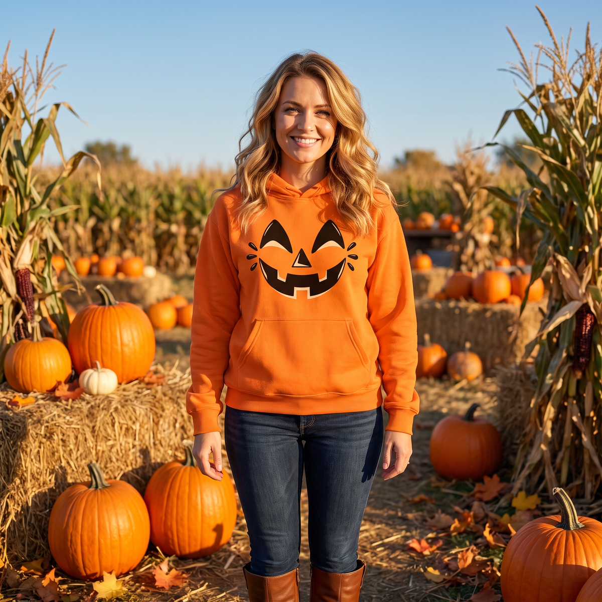 Bluza Dynia Halloween z Kapturem – Dzieci i Dorośli – Pomarańczowa