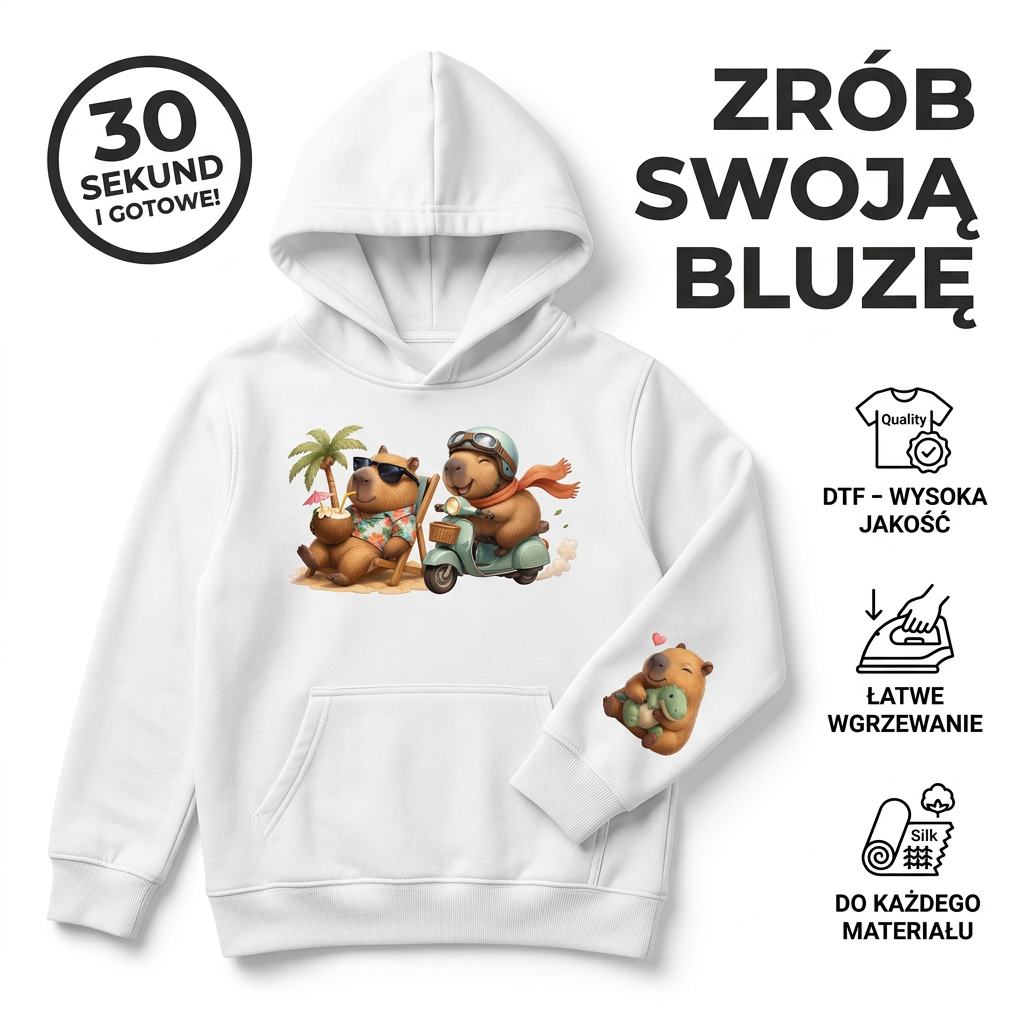 Naprasowanki, Naplamki Łatki Termo DTF Na Ubrania Zestaw Dla Dzieci Arkusz Kapibara Drugie zdjęcie produktu