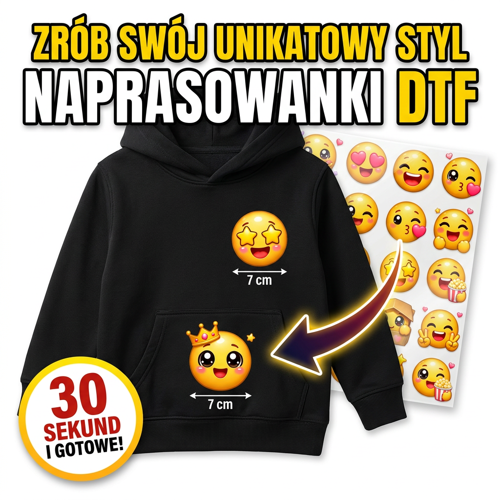 Naprasowanki, Naplamki Łatki Termo DTF Na Ubrania Zestaw Dla Dzieci Arkusz Emotki Emoji Drugie zdjęcie produktu