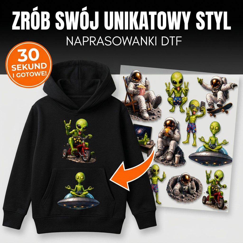 Naprasowanki, Naplamki Łatki Termo DTF Na Ubrania Zestaw Dla Dzieci i Dorosłych Ufo Kosmos Drugie zdjęcie produktu