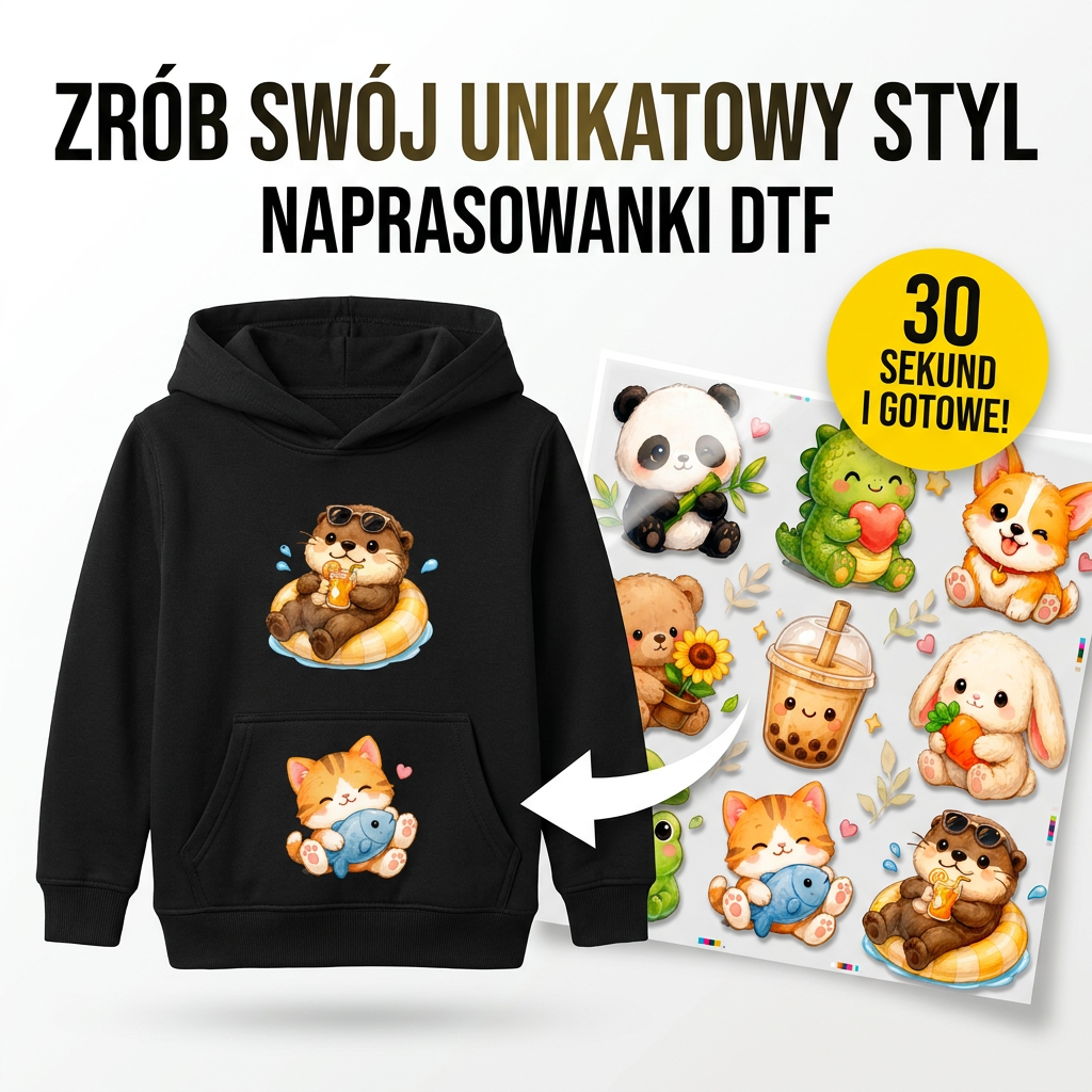 Naprasowanki, Naplamki Łatki Termo DTF Na Ubrania Zestaw Dla Dzieci Arkusz KAWAII Zwierzątka