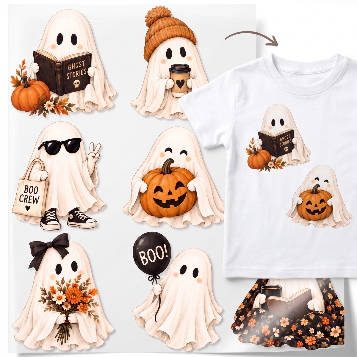 Naprasowanka Naplamki Śmieszne Łatki Termo DTF Na Ubrania Duszki Jesień Haloween