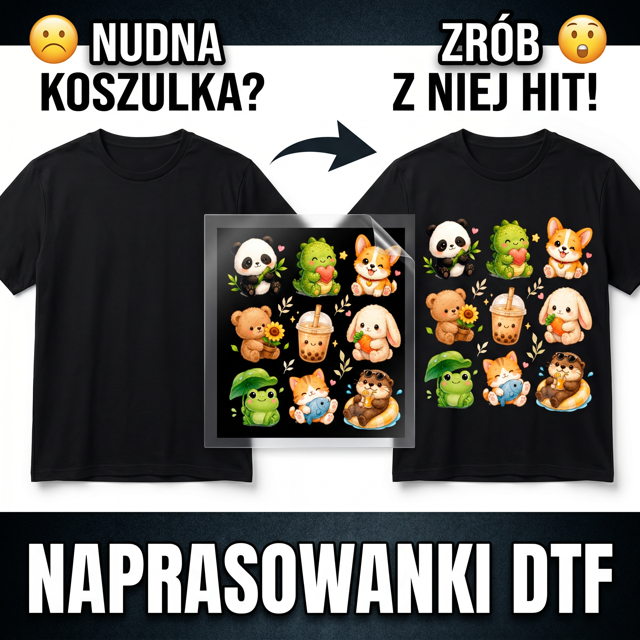 Naprasowanki, Naplamki Łatki Termo DTF Na Ubrania Zestaw Dla Dzieci Arkusz KAWAII Zwierzątka