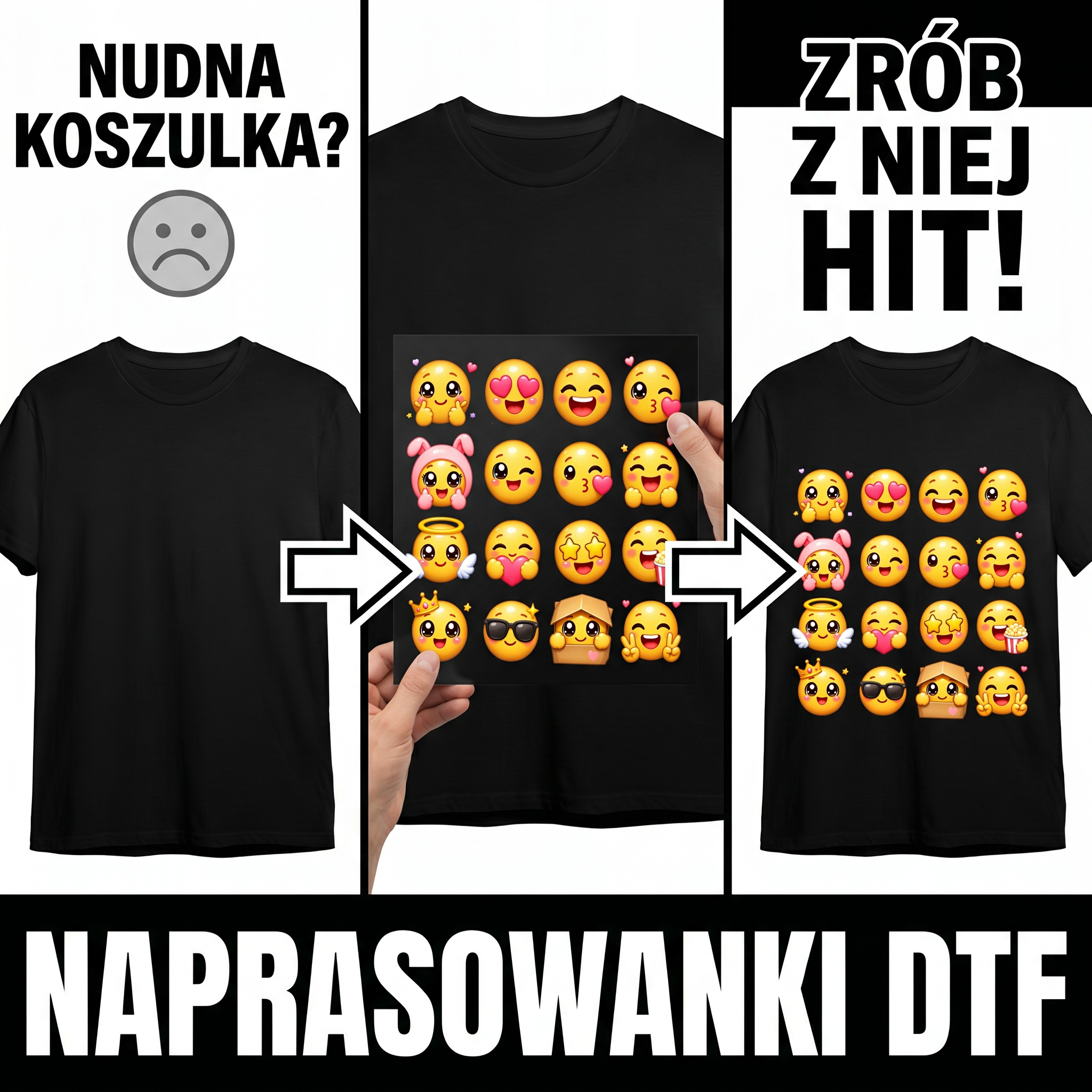 Naprasowanki, Naplamki Łatki Termo DTF Na Ubrania Zestaw Dla Dzieci Arkusz Emotki Emoji