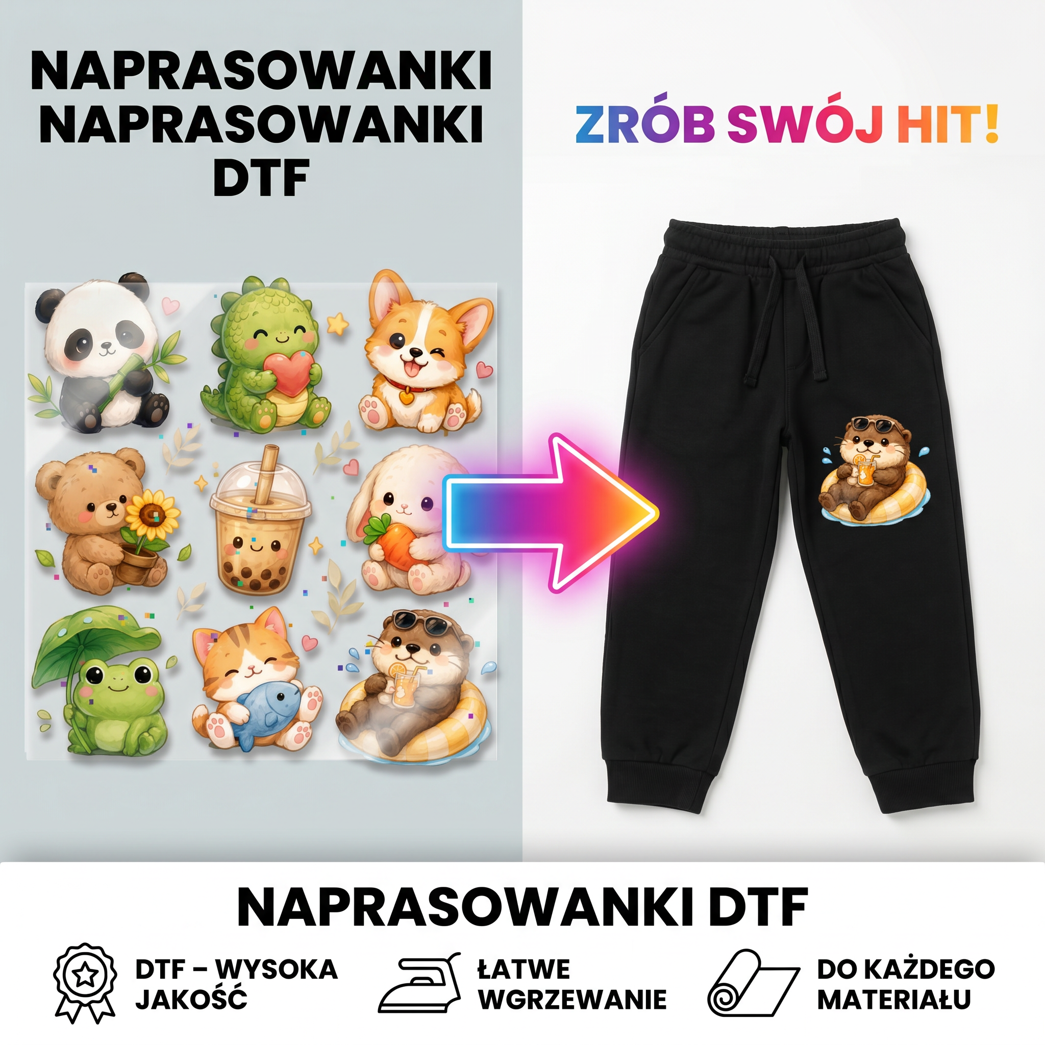 Naprasowanki, Naplamki Łatki Termo DTF Na Ubrania Zestaw Dla Dzieci Arkusz KAWAII Zwierzątka