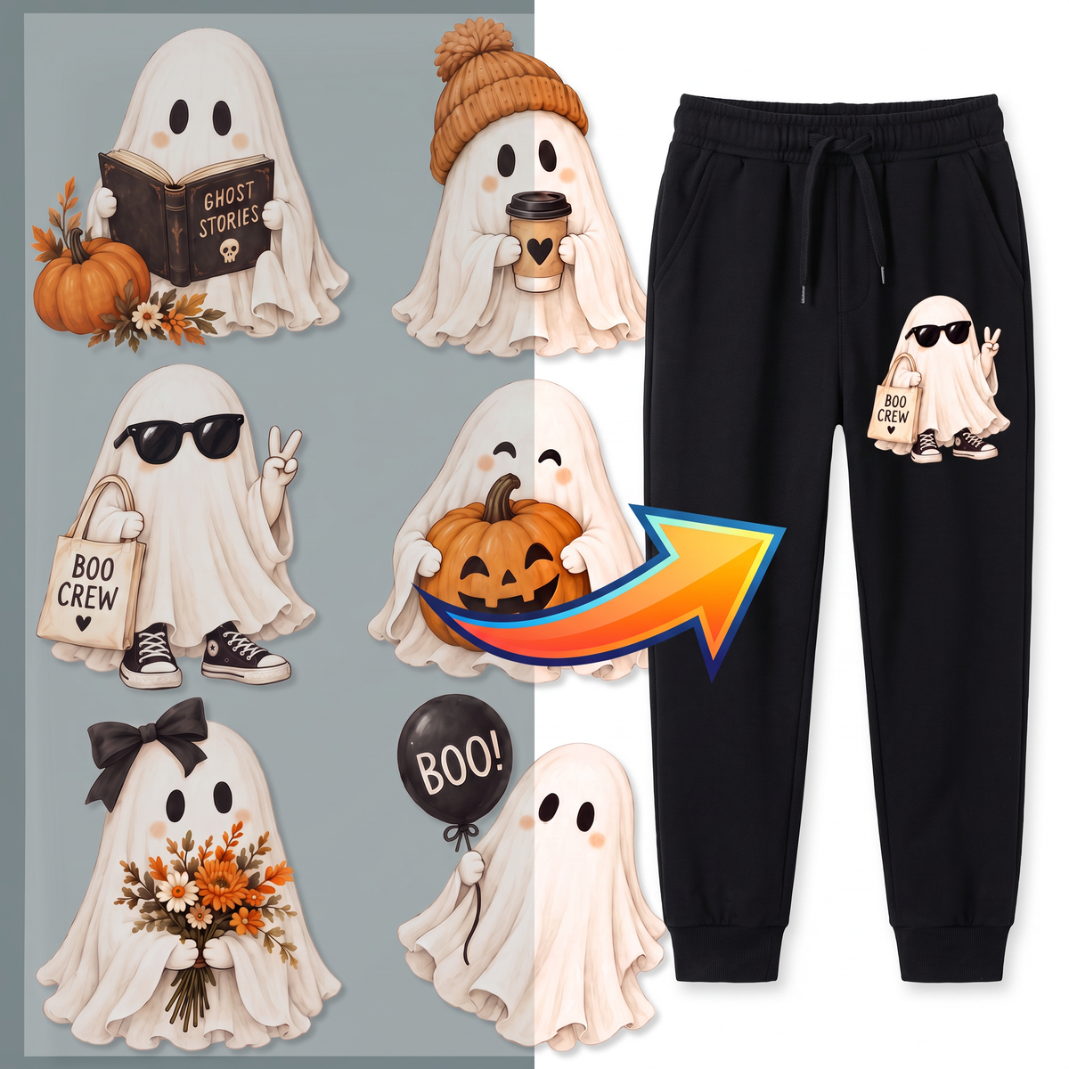 Naprasowanka Naplamki Śmieszne Łatki Termo DTF Na Ubrania Duszki Jesień Haloween