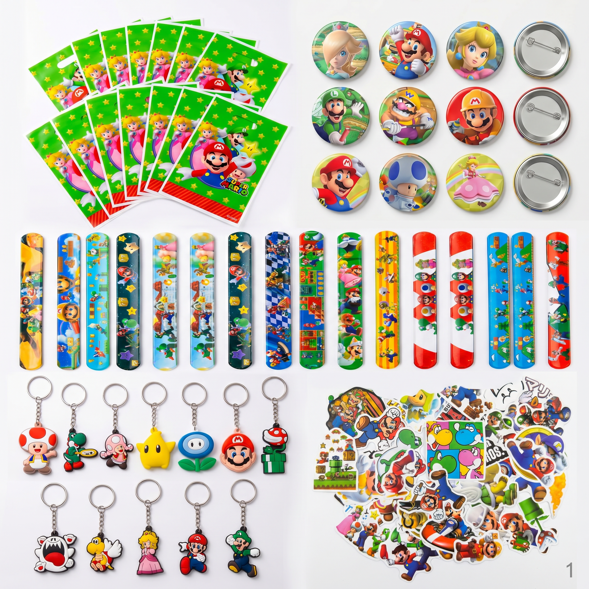 Zestaw Upominki Super Mario Na Urodziny dla dzieci Breloki Torebki Przypinki 98el Główne zdjęcie produktu