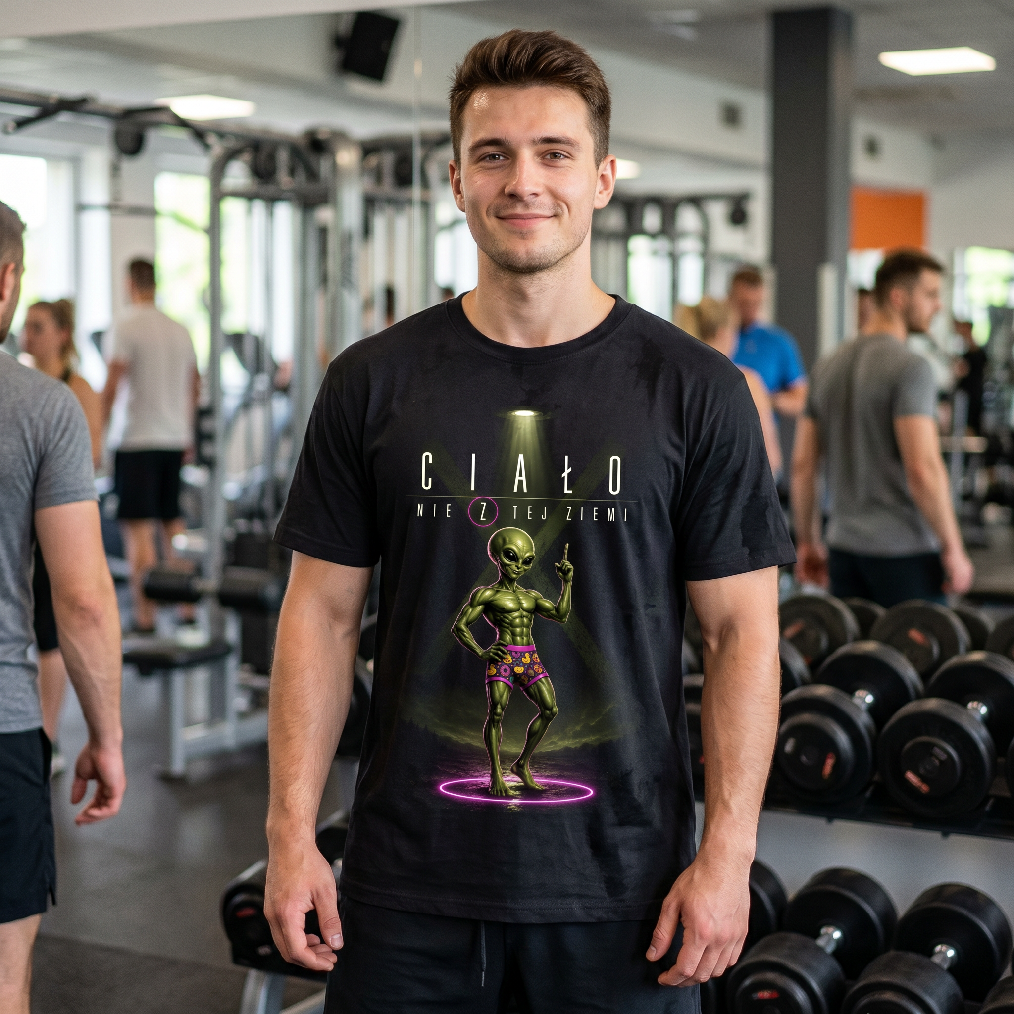 Koszulka Męska Bawełniana T-Shirt Prezent dla Miłosnika Siłowni "Ciało nie z tej Ziemi"