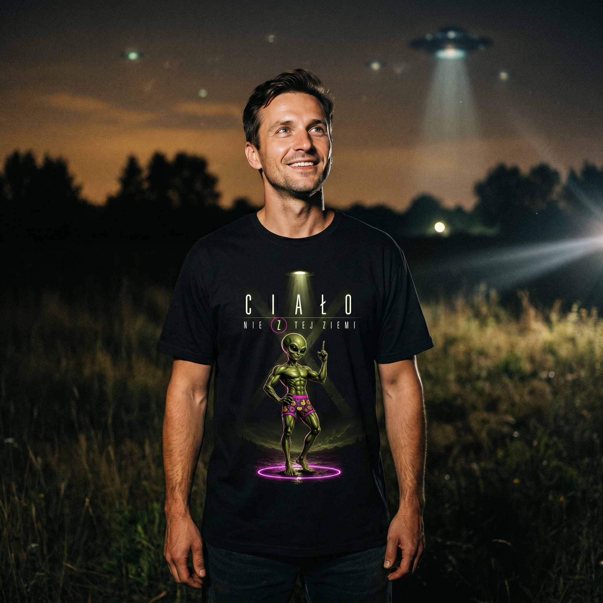 Koszulka Męska Bawełniana T-Shirt Prezent dla Miłosnika Siłowni "Ciało nie z tej Ziemi"