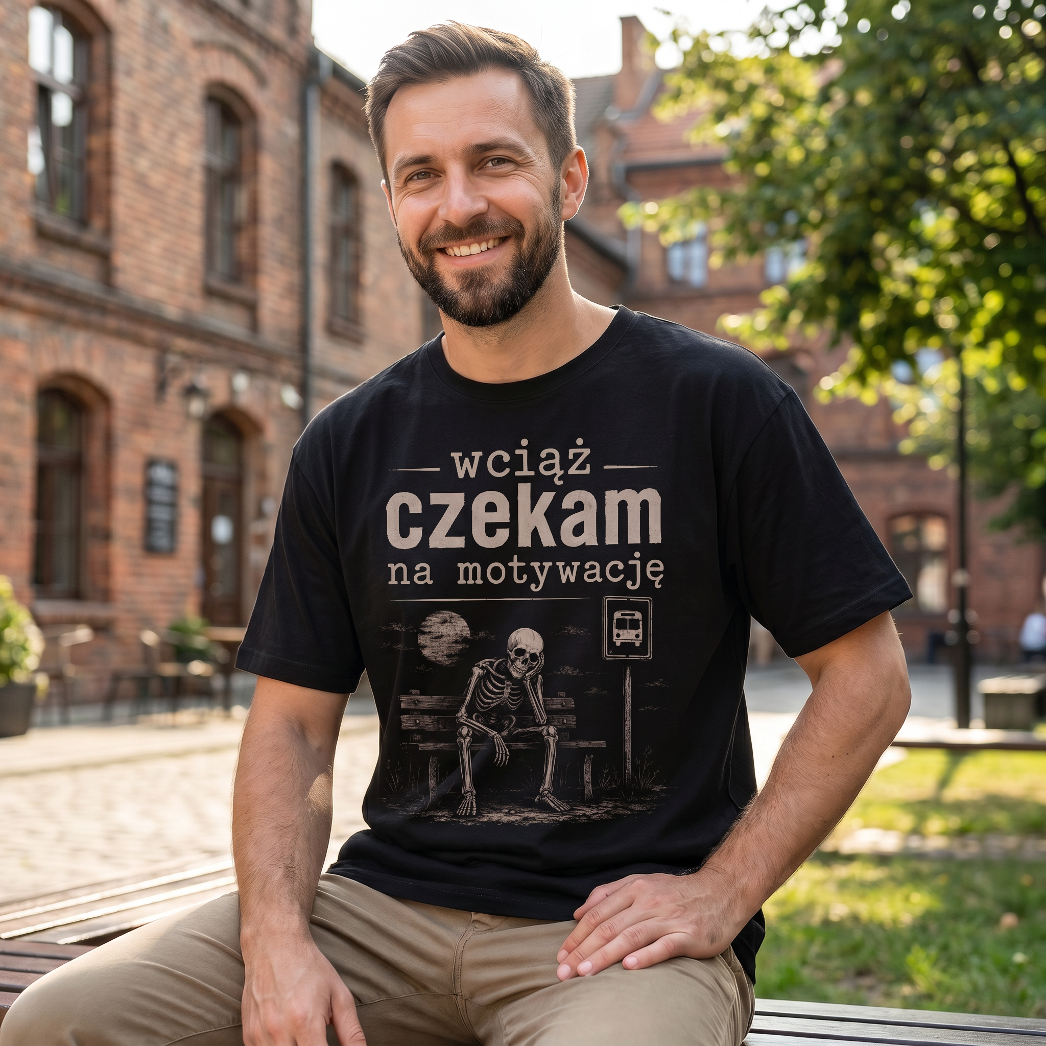 Koszulka Męska T-Shirt Prezent Dla Taty Chłopaka "Wciąż Czekam na Motywację"