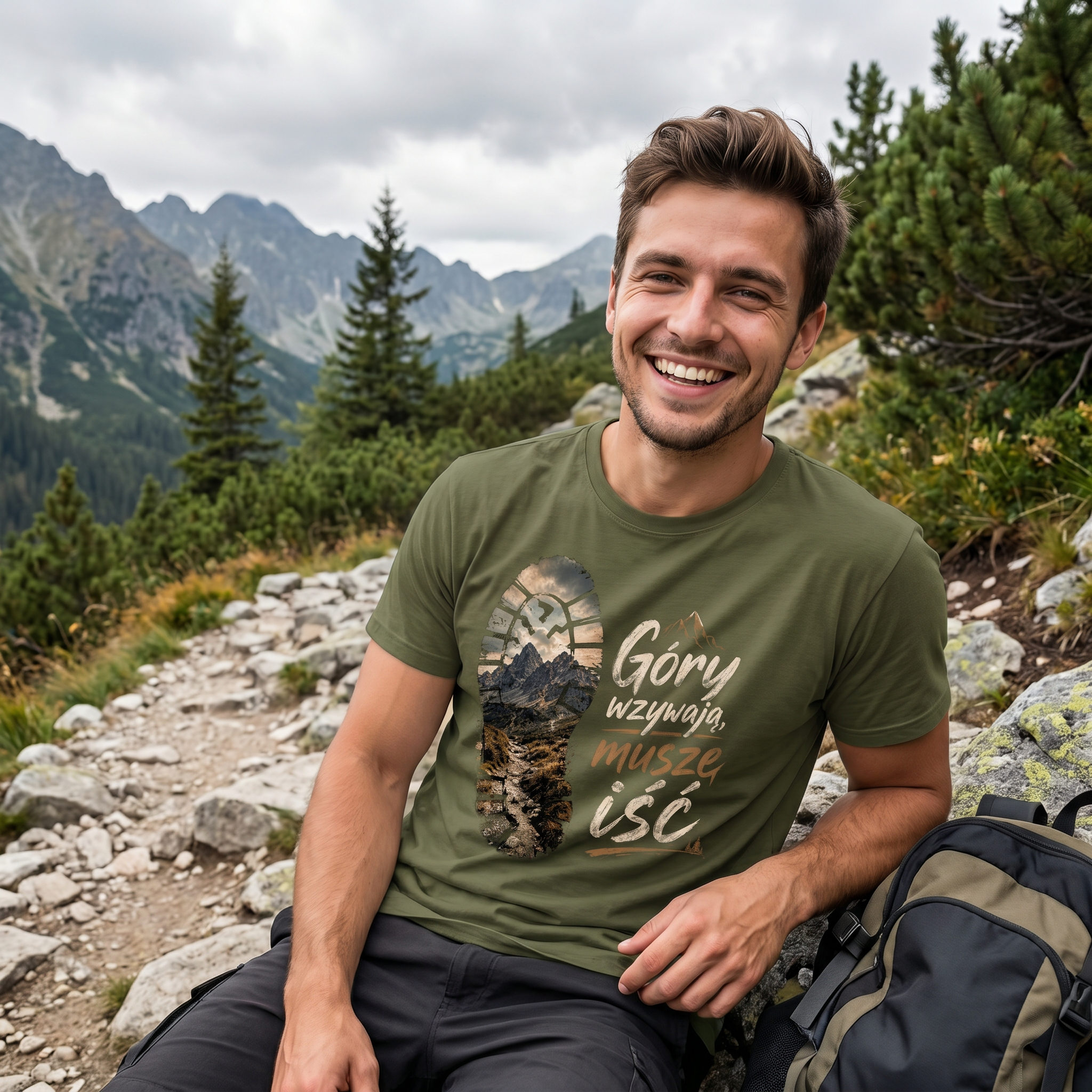 Koszulka Męska T-Shirt W góry Dla podróżnika Napis GÓRY WZYWAJĄ Koszulka W Góry