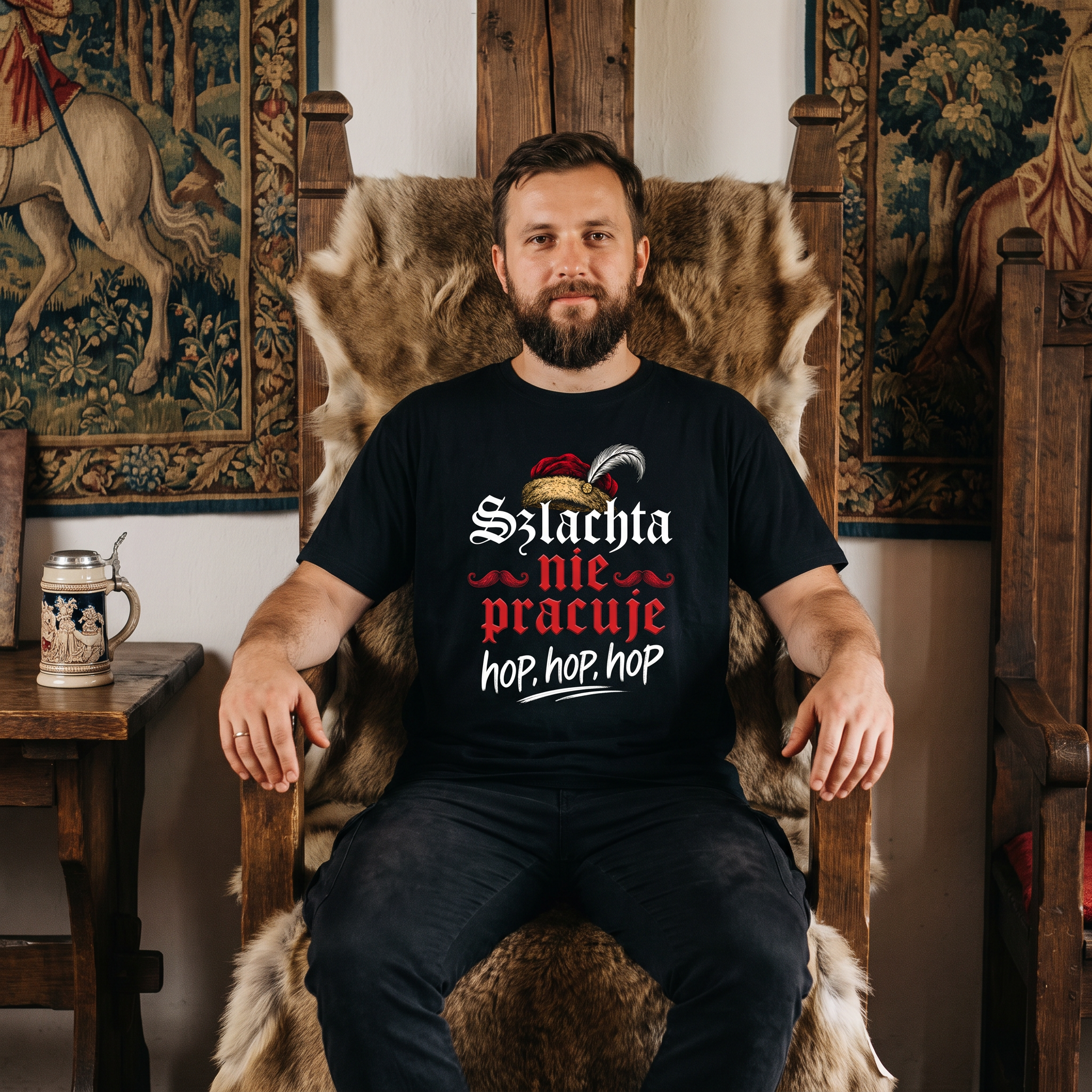 "Szlachta Nie Pracuje" 1670 Serial Koszulka Męska T-Shirt Śmieszna Na Prezent - Czarna 26_65