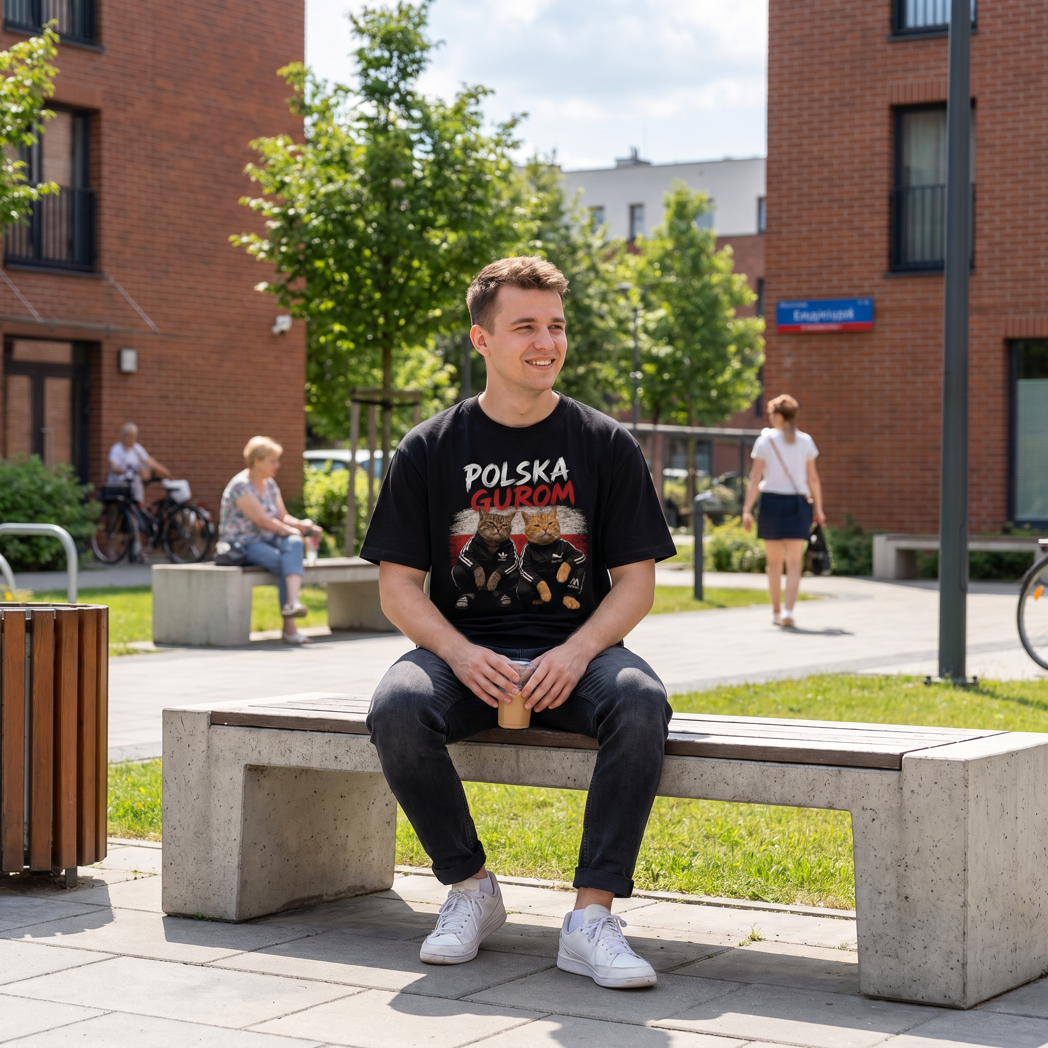 Koszulka Męska T-Shirt Prezent KOTY Napis POLSKA GUROM MEM Śmieszna Koszulka Patriotyczna 26_51