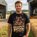 Koszulka Męska T-Shirt Prezent Dla Taty Chłopaka Rolnika Najlepszy Byczek we Wsi
