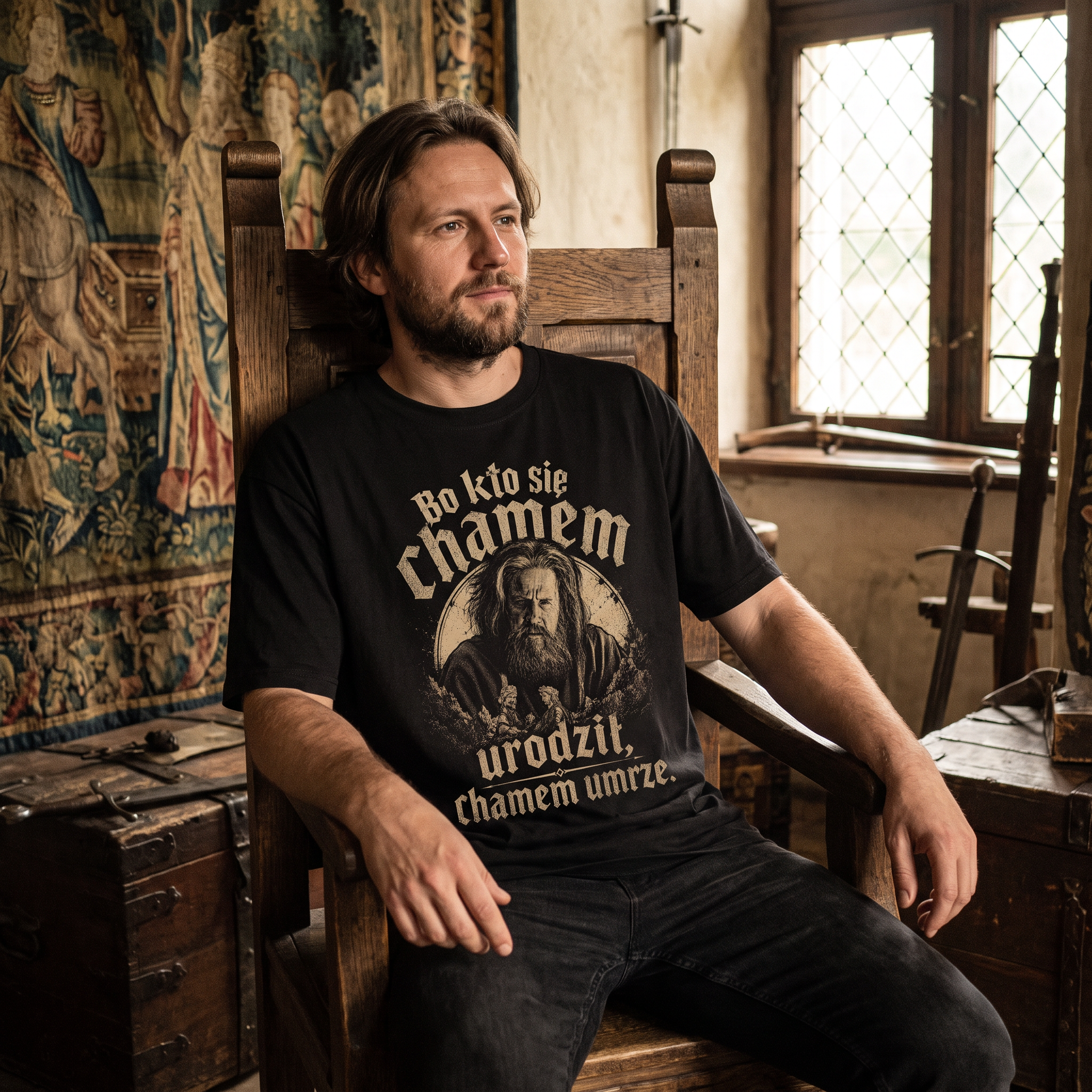 "Kto się Chamem urodził Chamem umrze" 1670 Serial Koszulka Męska T-Shirt Śmieszna Na Prezent - Czarna 26_63