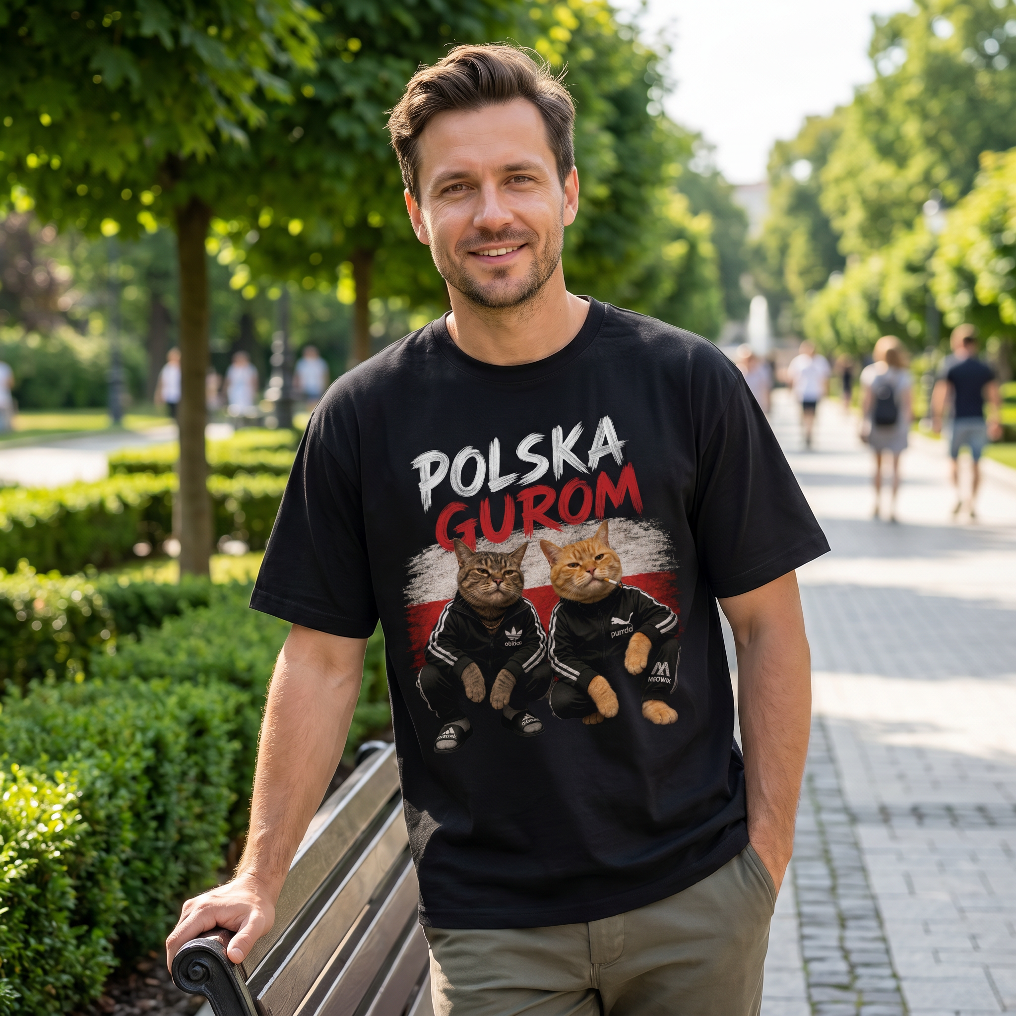 Koszulka Męska T-Shirt Prezent KOTY Napis POLSKA GUROM MEM Śmieszna Koszulka Patriotyczna 26_51