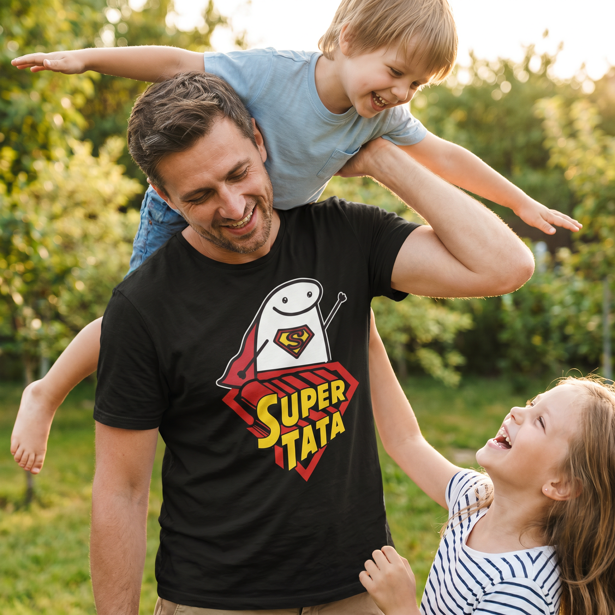 Koszulka Męska T-Shirt Prezent Dla Taty SUPER TATA Śmieszny Mem Czarna