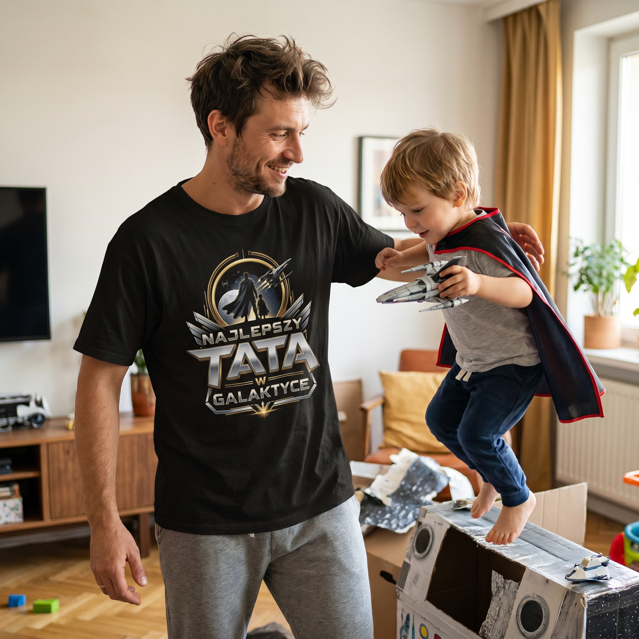 Koszulka Męska T-Shirt Prezent Dla Taty NAJLEPSZY TATA W GALAKTYCE Czarna