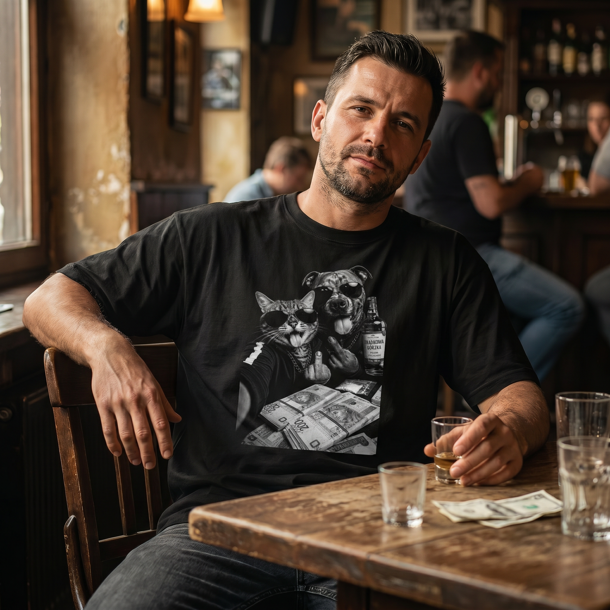 Koszulka Męska T-Shirt Prezent Kot i Pies Mafia Śmieszna koszulka MEM