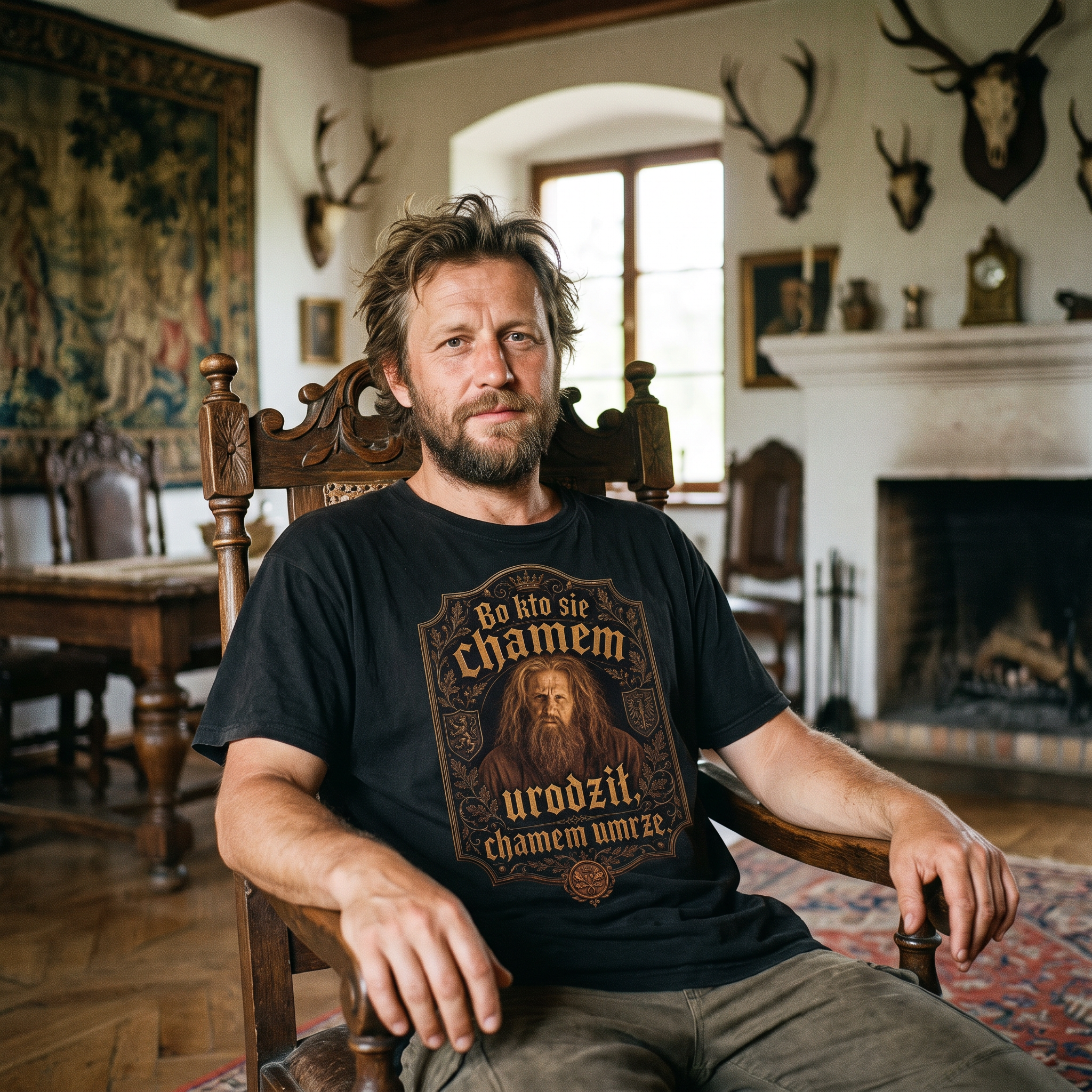 "Kto się Chamem urodził Chamem umrze" 1670 Serial Koszulka Męska T-Shirt Śmieszna Na Prezent - Czarna 26_64