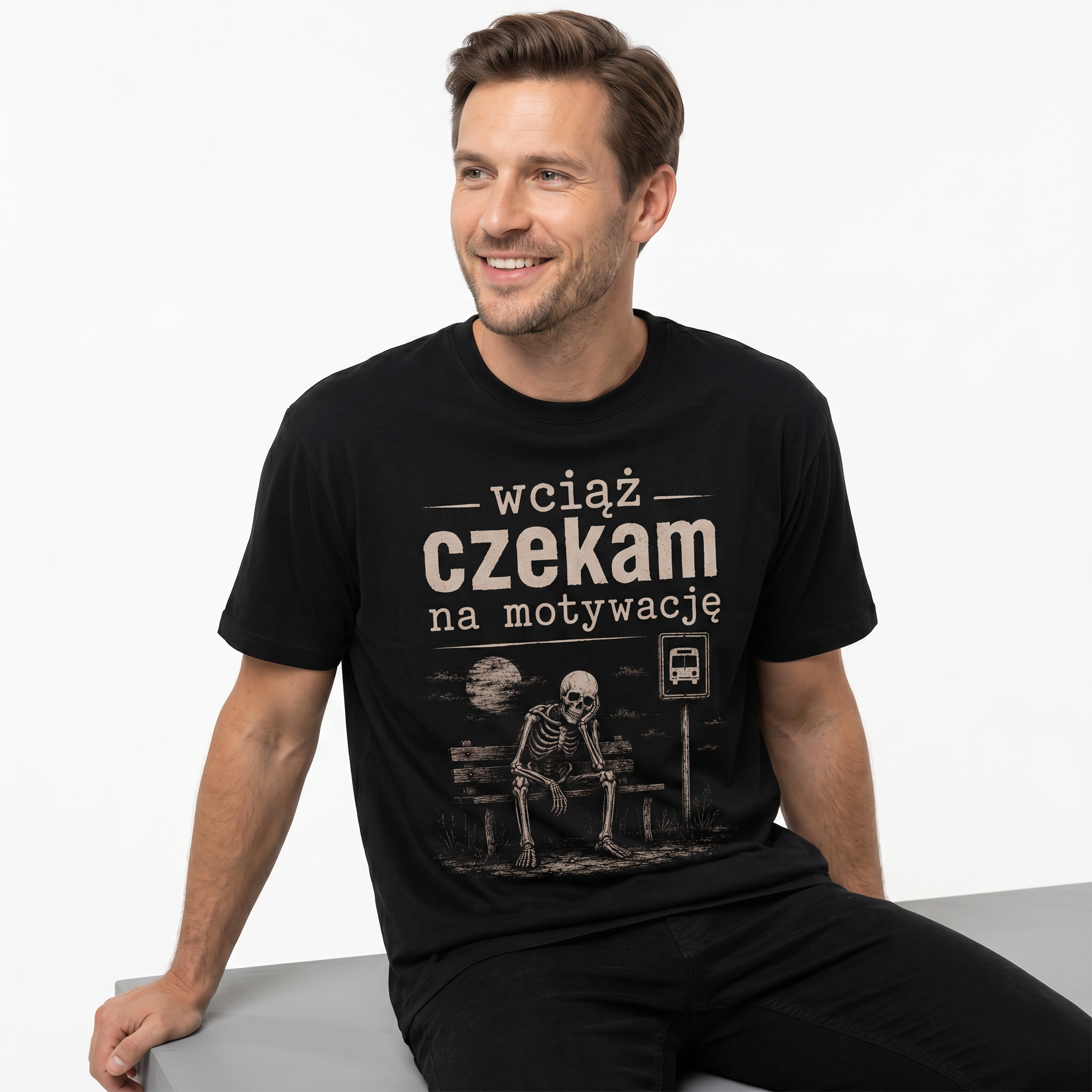 Koszulka Męska T-Shirt Prezent Dla Taty Chłopaka "Wciąż Czekam na Motywację"