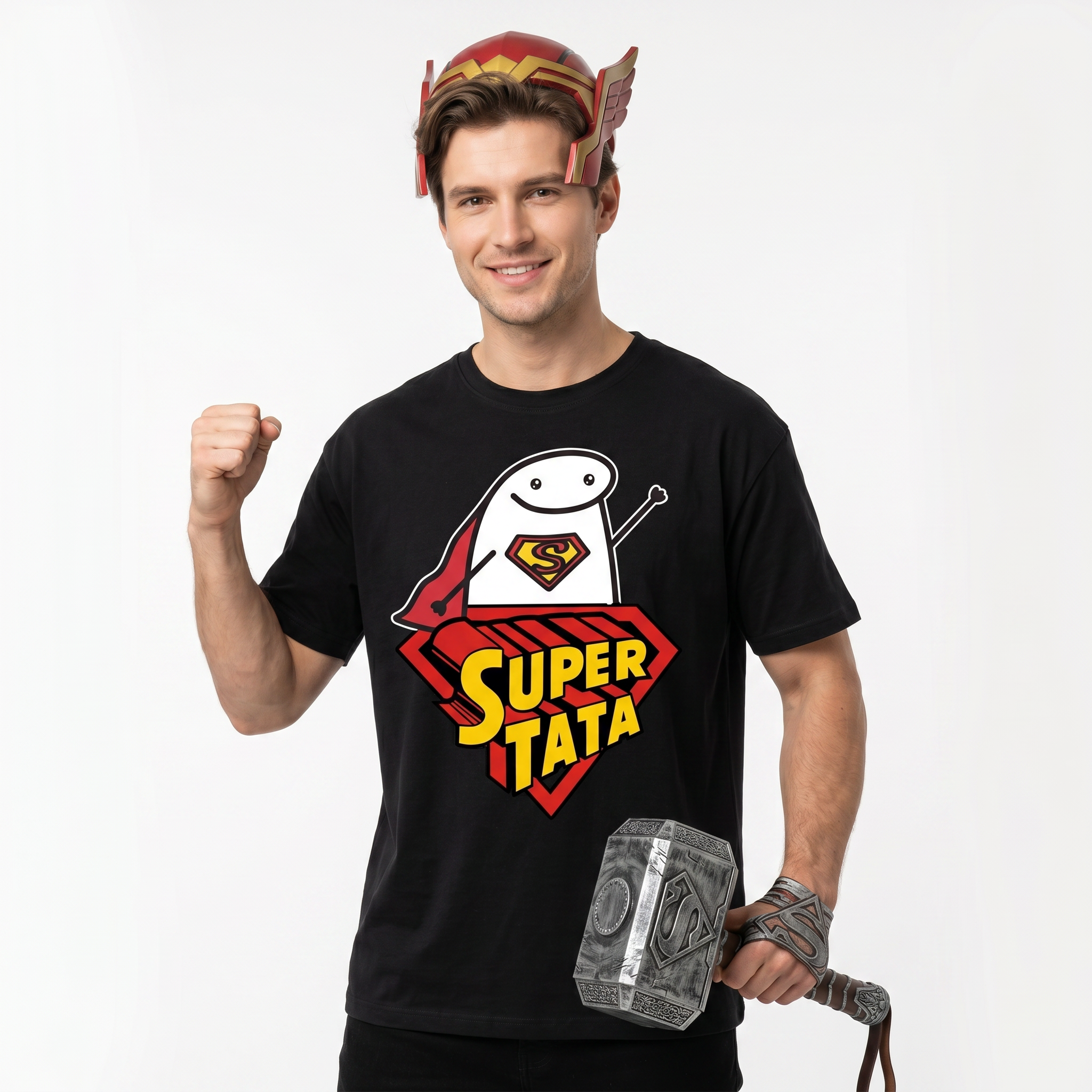 Koszulka Męska T-Shirt Prezent Dla Taty SUPER TATA Śmieszny Mem Czarna