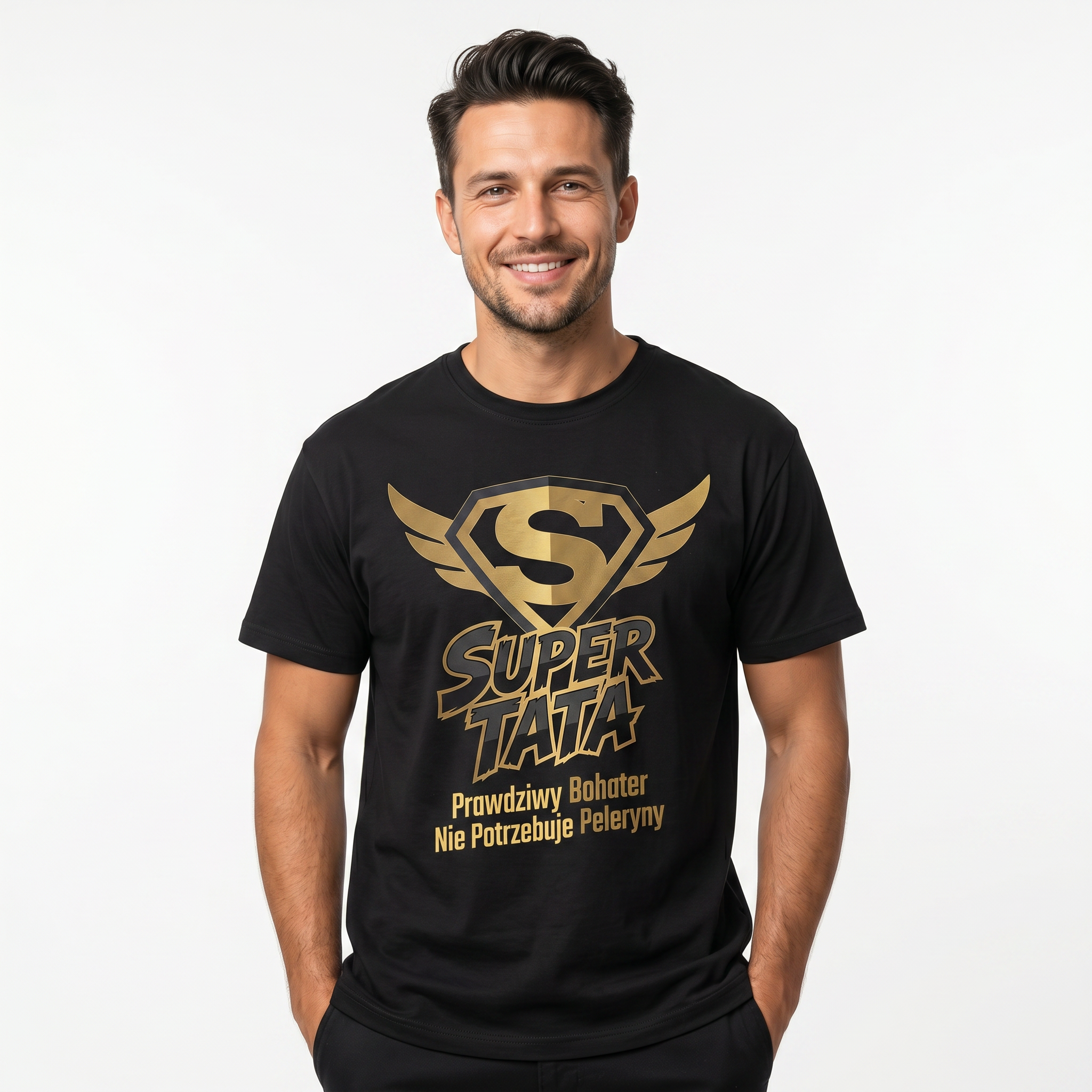 Koszulka Męska T-Shirt Prezent Dla Taty SUPER TATA Biała lub Czarna