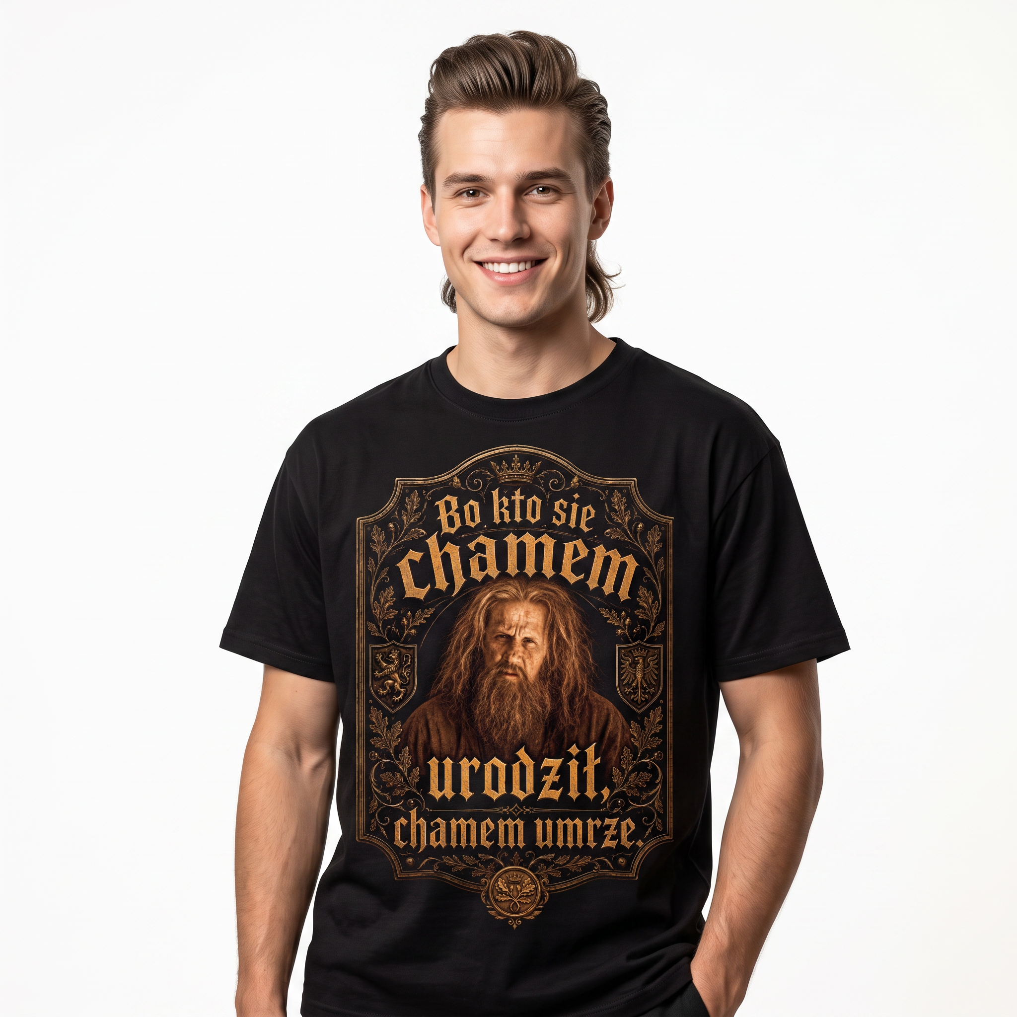 "Kto się Chamem urodził Chamem umrze" 1670 Serial Koszulka Męska T-Shirt Śmieszna Na Prezent - Czarna 26_64