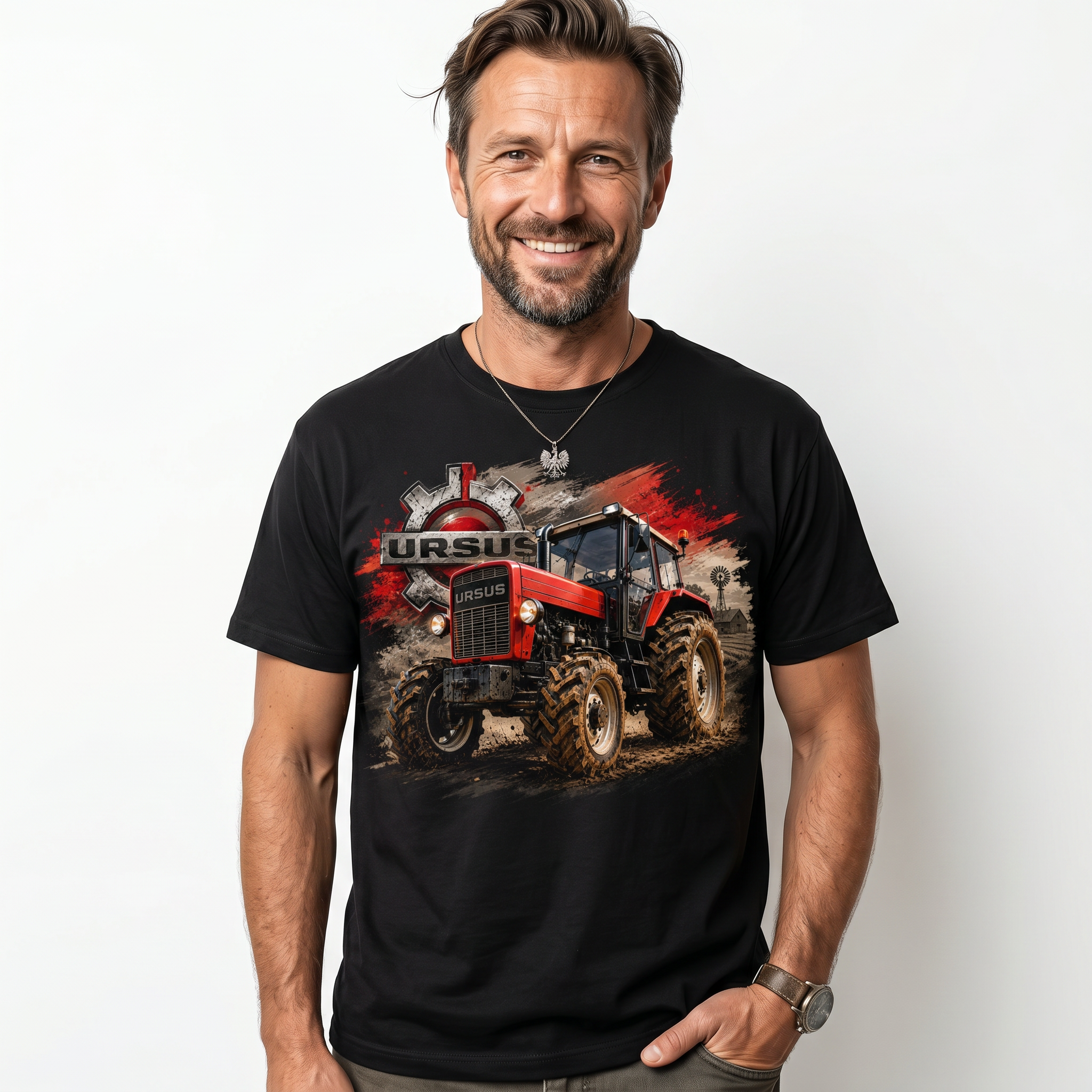 Koszulka Męska T-Shirt Prezent Dla Taty Chłopaka Rolnika URSUS Ciągnik