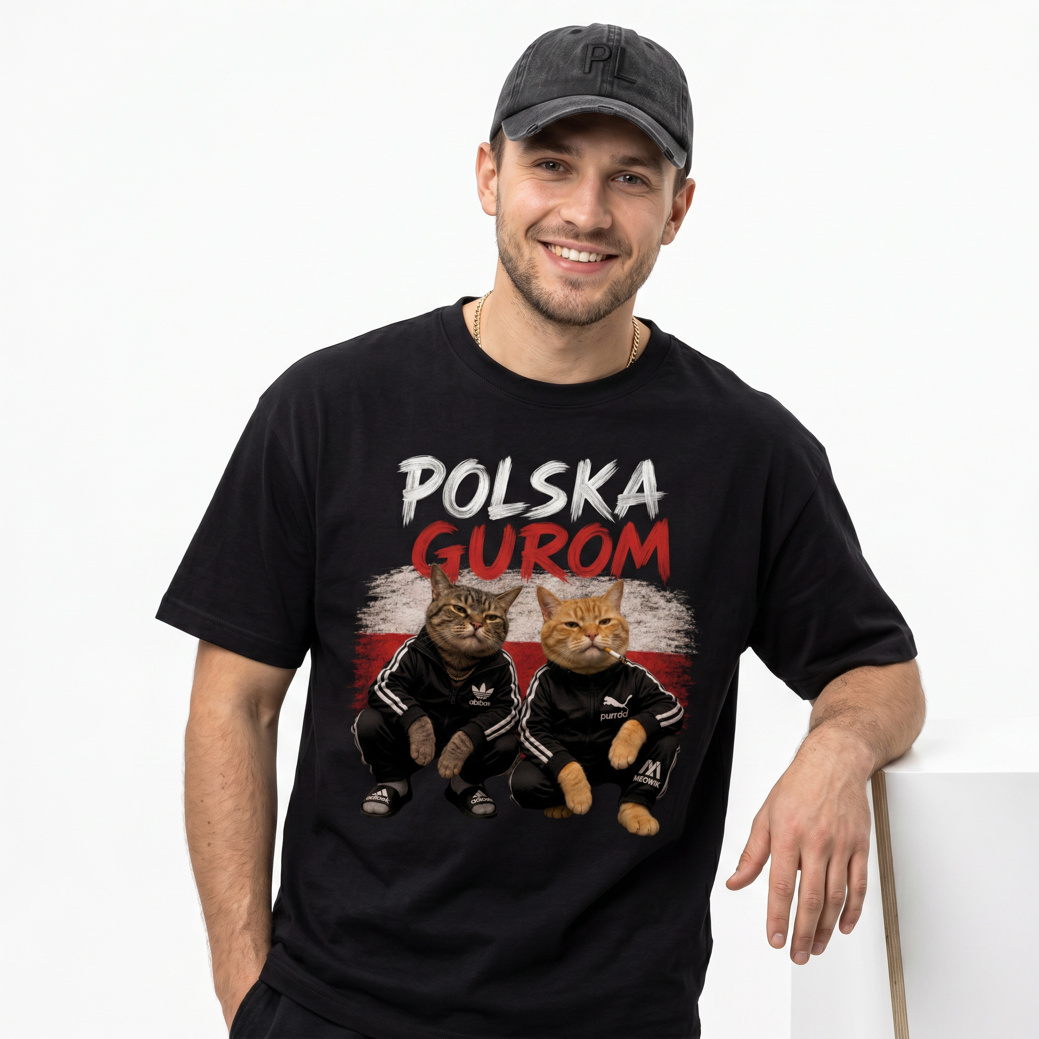 Koszulka Męska T-Shirt Prezent KOTY Napis POLSKA GUROM MEM Śmieszna Koszulka Patriotyczna 26_51