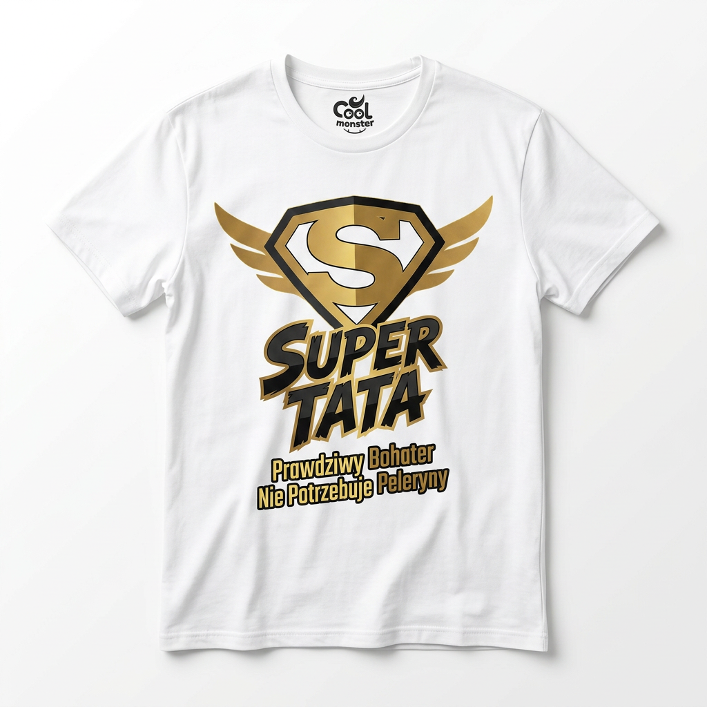 Koszulka Męska T-Shirt Prezent Dla Taty SUPER TATA Biała lub Czarna