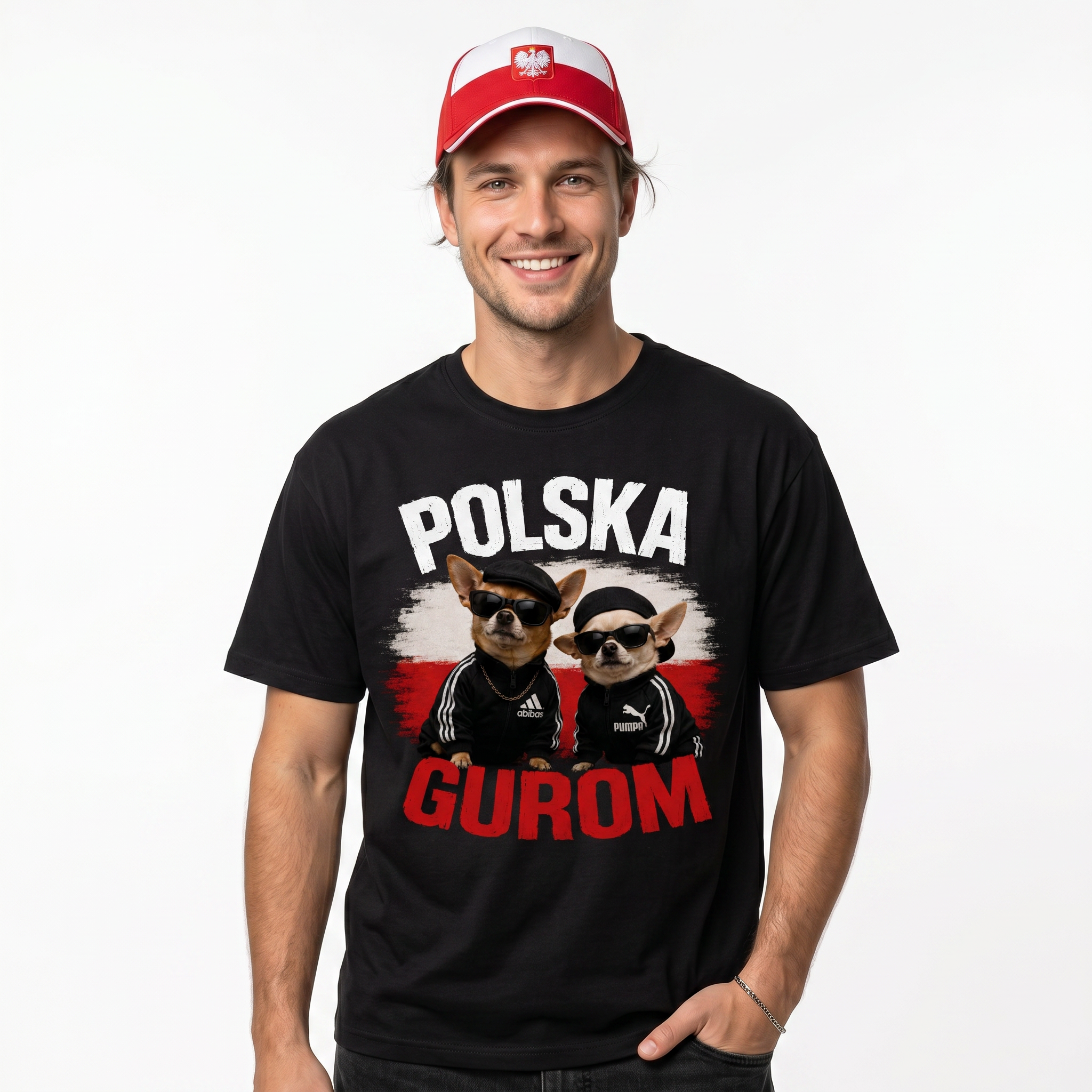 Koszulka Męska T-Shirt Prezent Psy Napis POLSKA GUROM MEM Śmieszna Koszulka Patriotyczny 26_50