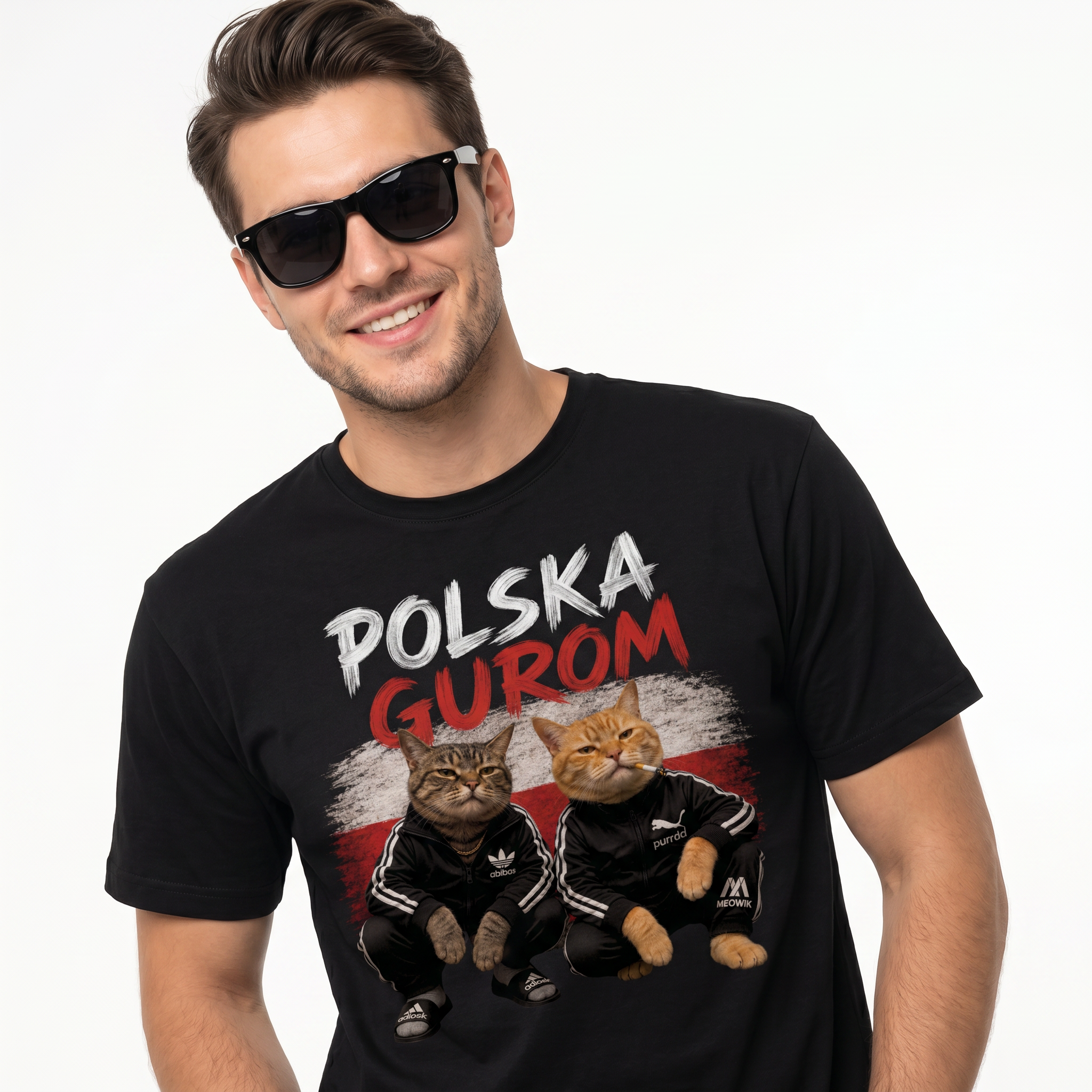 Koszulka Męska T-Shirt Prezent KOTY Napis POLSKA GUROM MEM Śmieszna Koszulka Patriotyczna 26_51