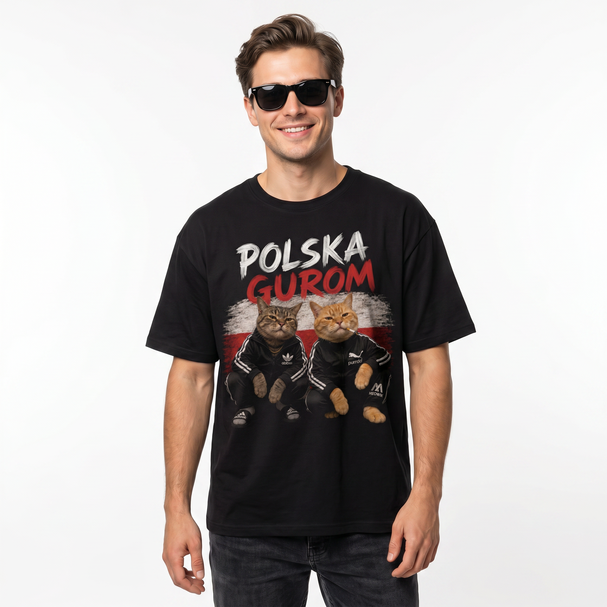Koszulka Męska T-Shirt Prezent KOTY Napis POLSKA GUROM MEM Śmieszna Koszulka Patriotyczna 26_51