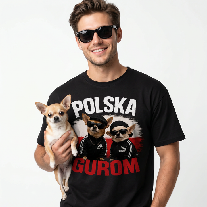 Koszulka Męska T-Shirt Prezent Psy Napis POLSKA GUROM MEM Śmieszna Koszulka Patriotyczny 26_50