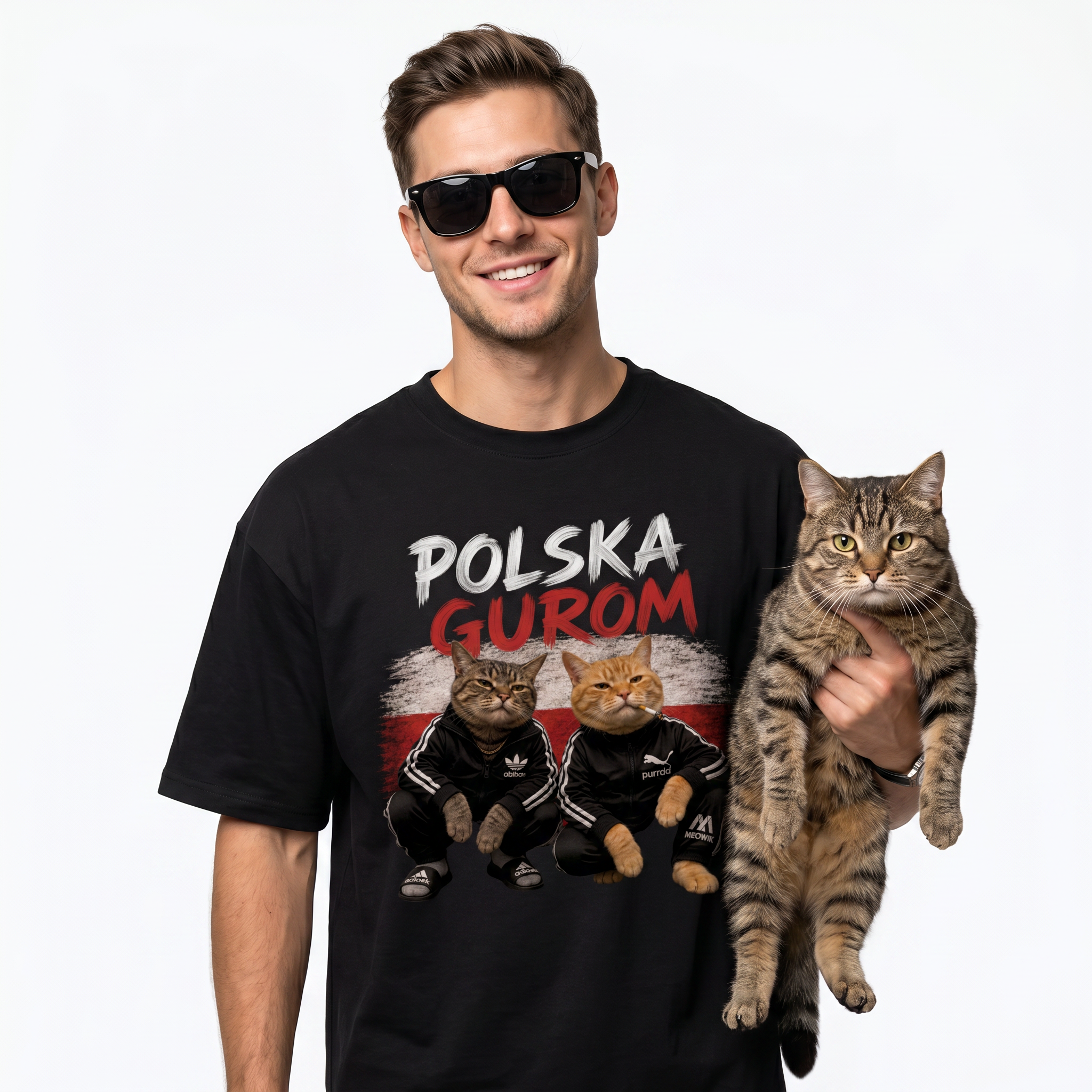 Koszulka Męska T-Shirt Prezent KOTY Napis POLSKA GUROM MEM Śmieszna Koszulka Patriotyczna 26_51