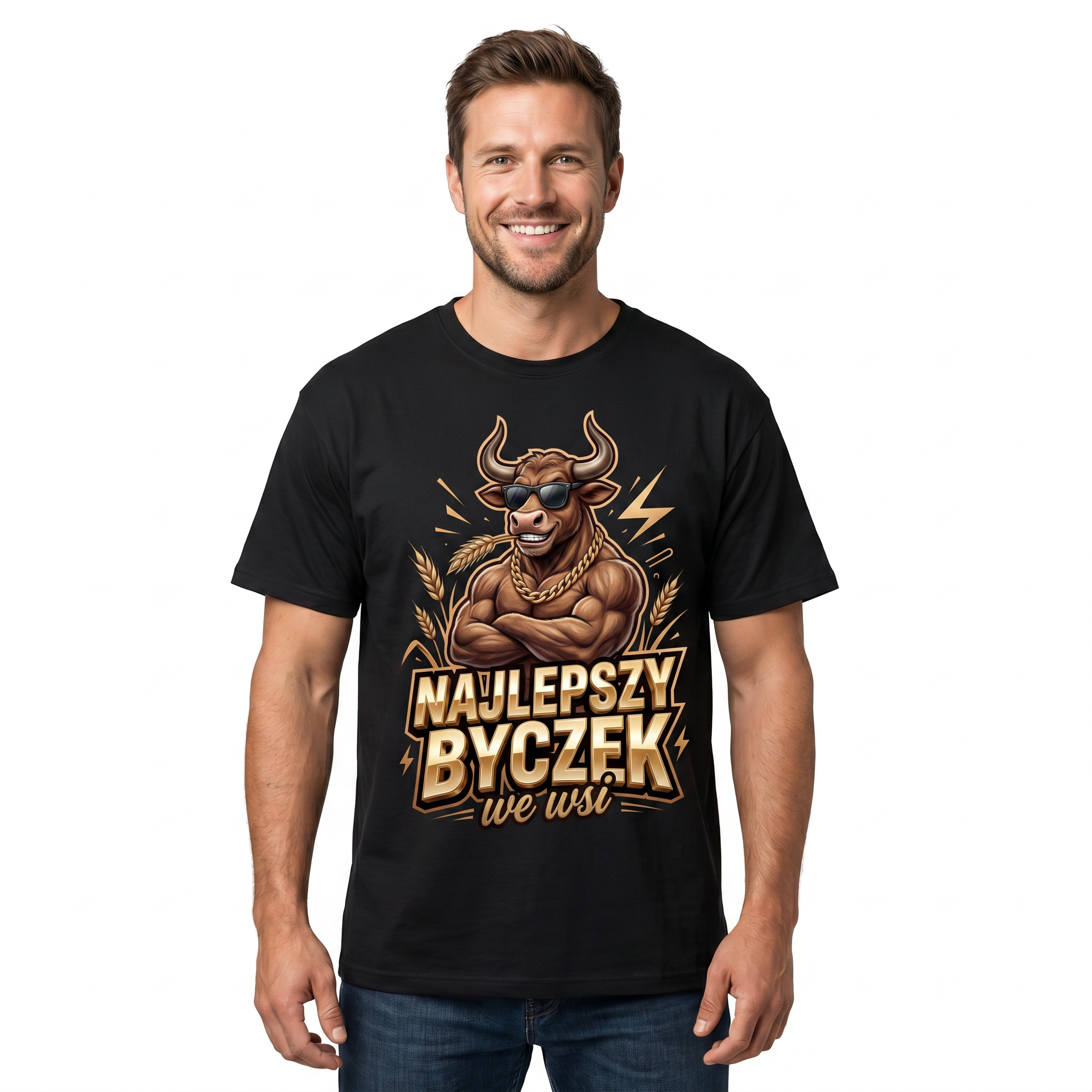 Koszulka Męska T-Shirt Prezent Dla Taty Chłopaka Rolnika Najlepszy Byczek we Wsi