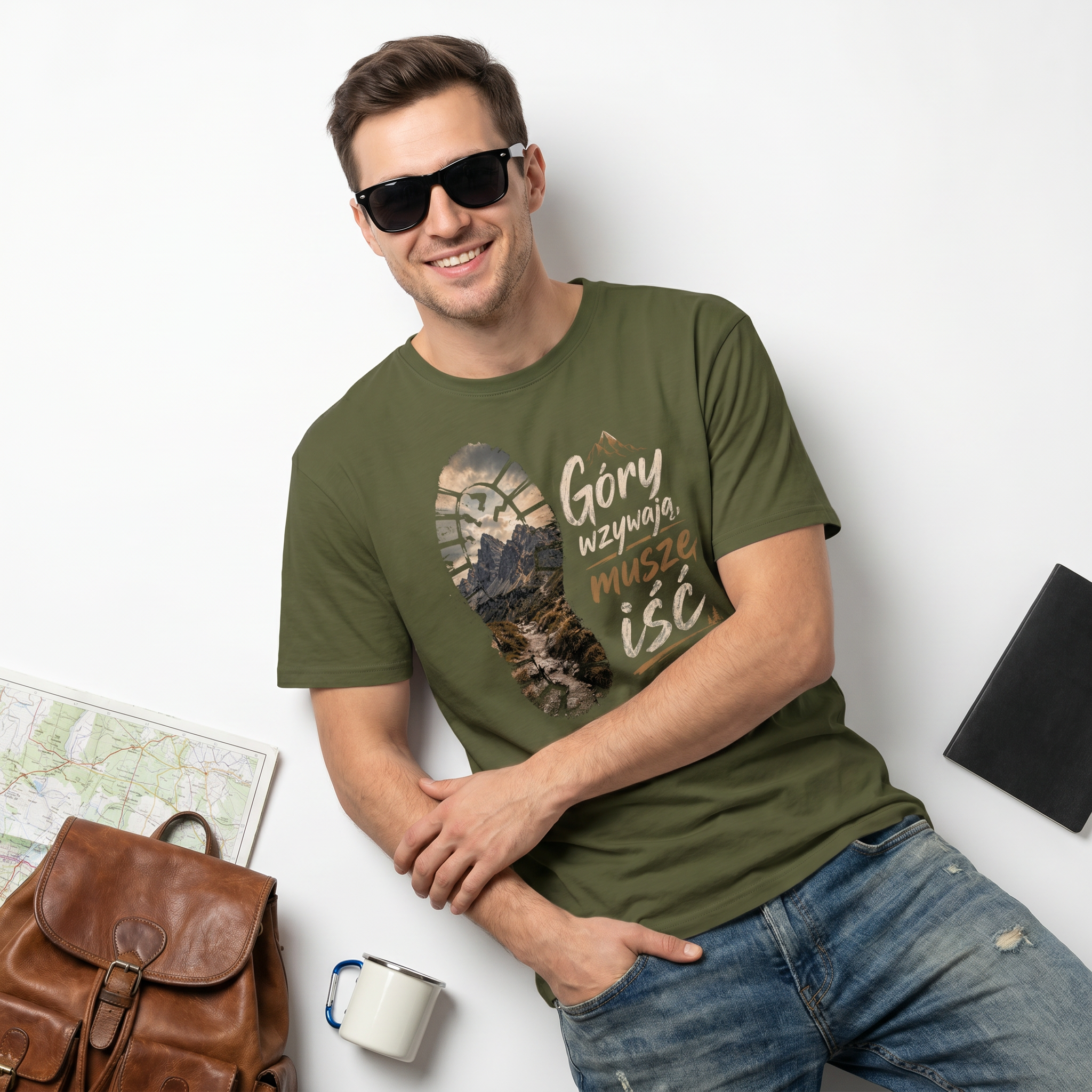 Koszulka Męska T-Shirt W góry Dla podróżnika Napis GÓRY WZYWAJĄ Koszulka W Góry