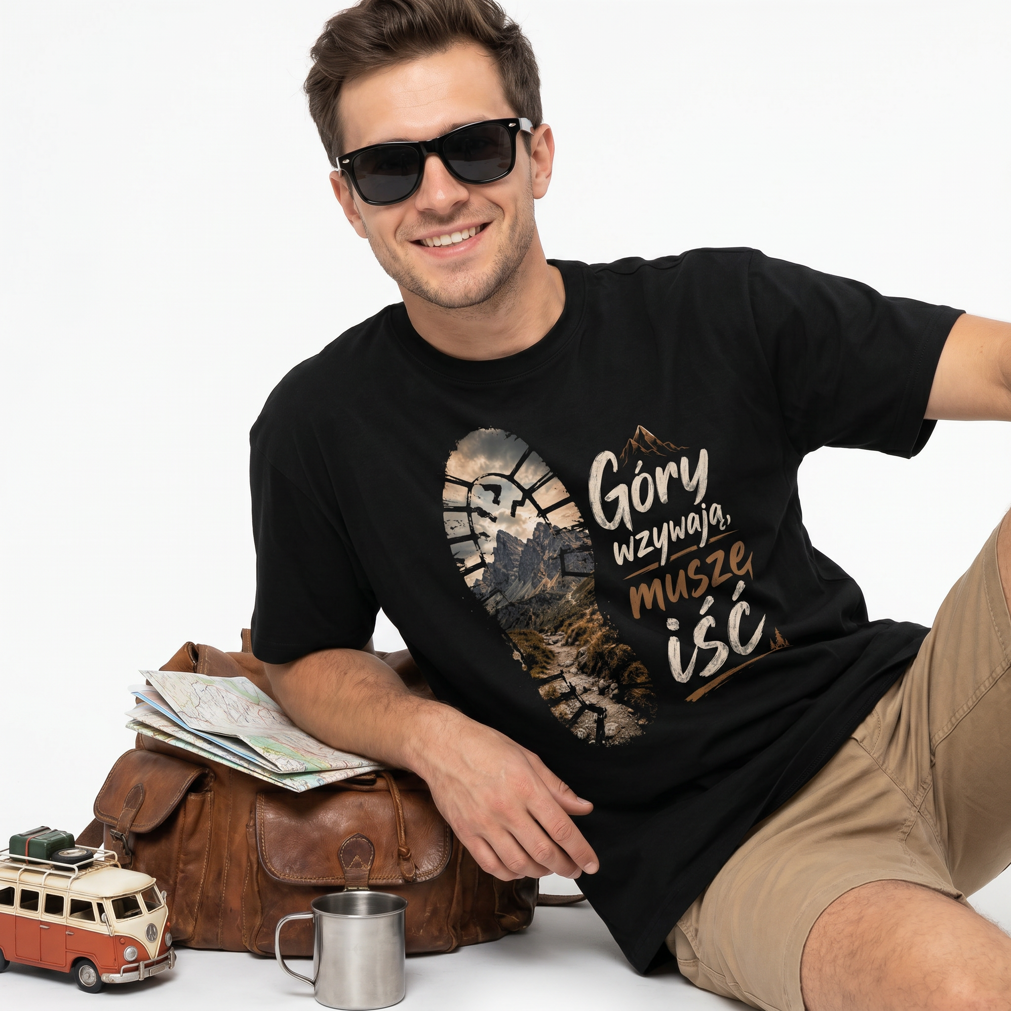 Koszulka Męska T-Shirt W góry Dla podróżnika Napis GÓRY WZYWAJĄ Koszulka W Góry