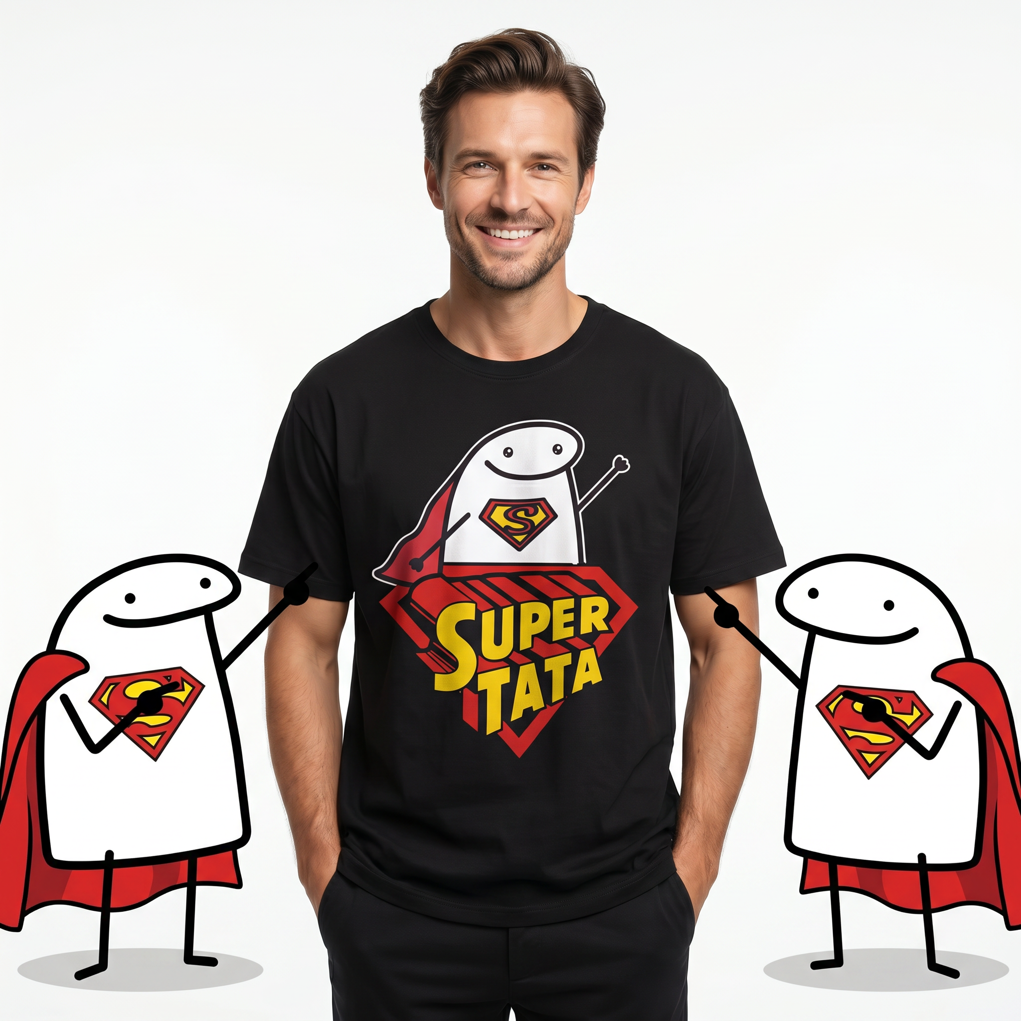 Koszulka Męska T-Shirt Prezent Dla Taty SUPER TATA Śmieszny Mem Czarna