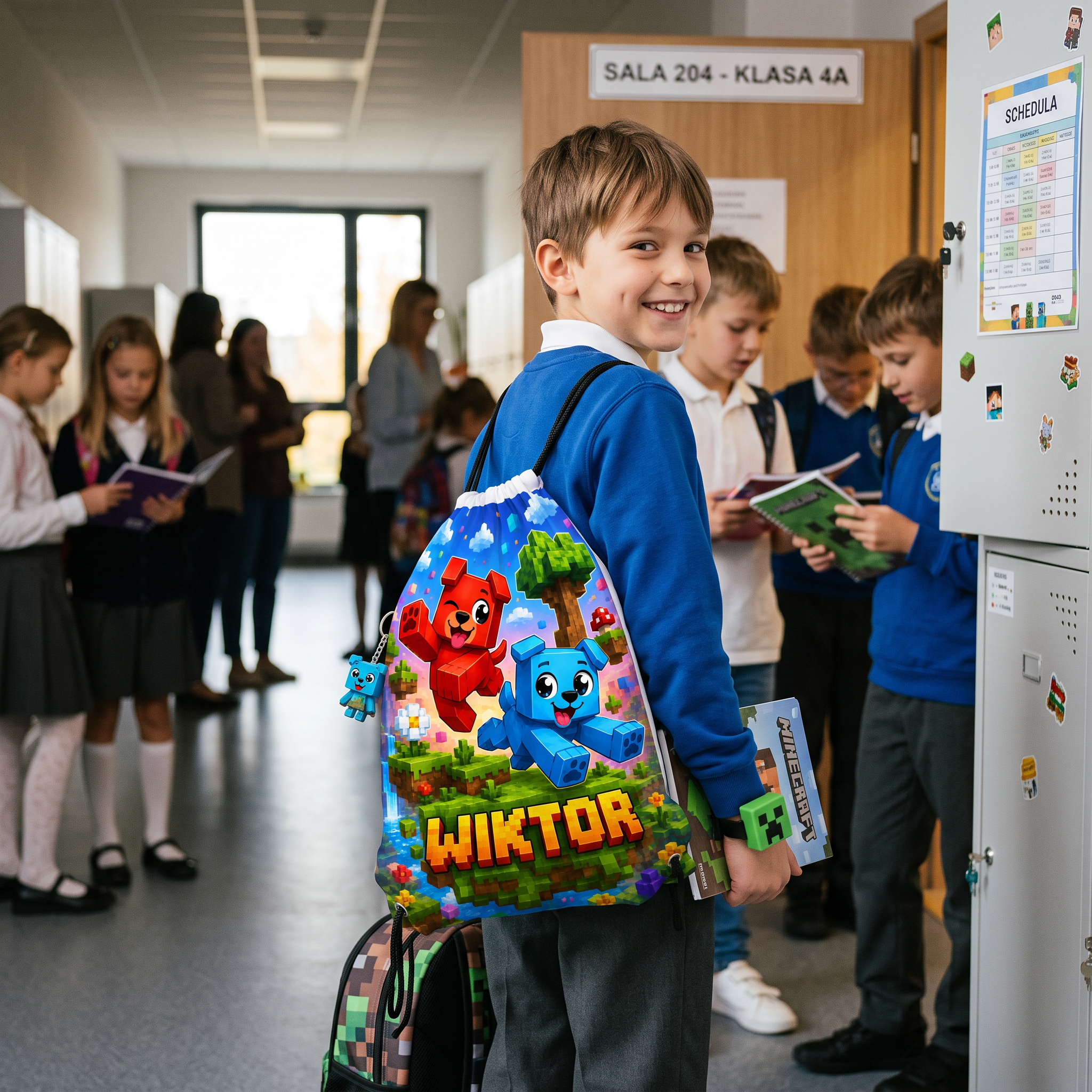 Personalizowany Worek Torba Szkolna do Szkoły na W-F z Imieniem Minecraft Pieski