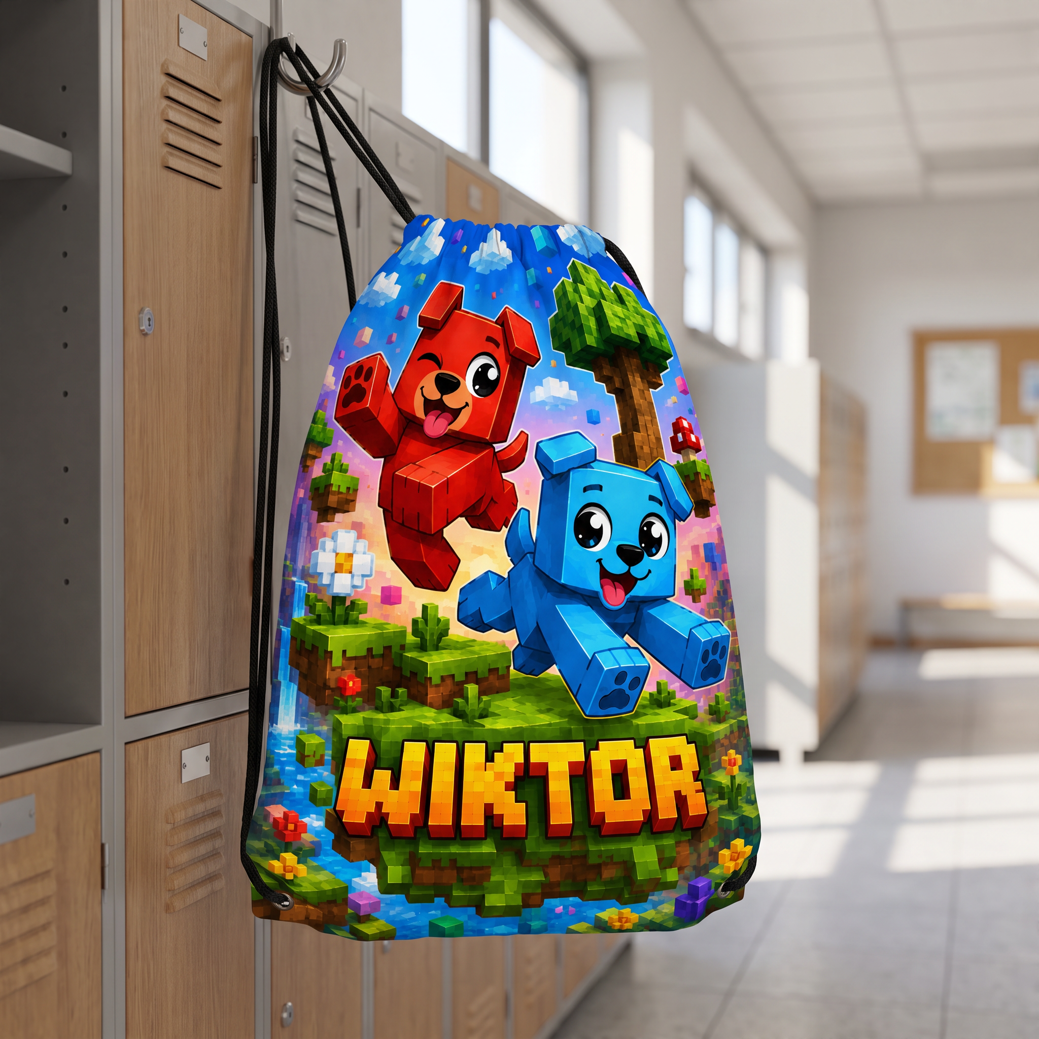 Personalizowany Worek Torba Szkolna do Szkoły na W-F z Imieniem Minecraft Pieski